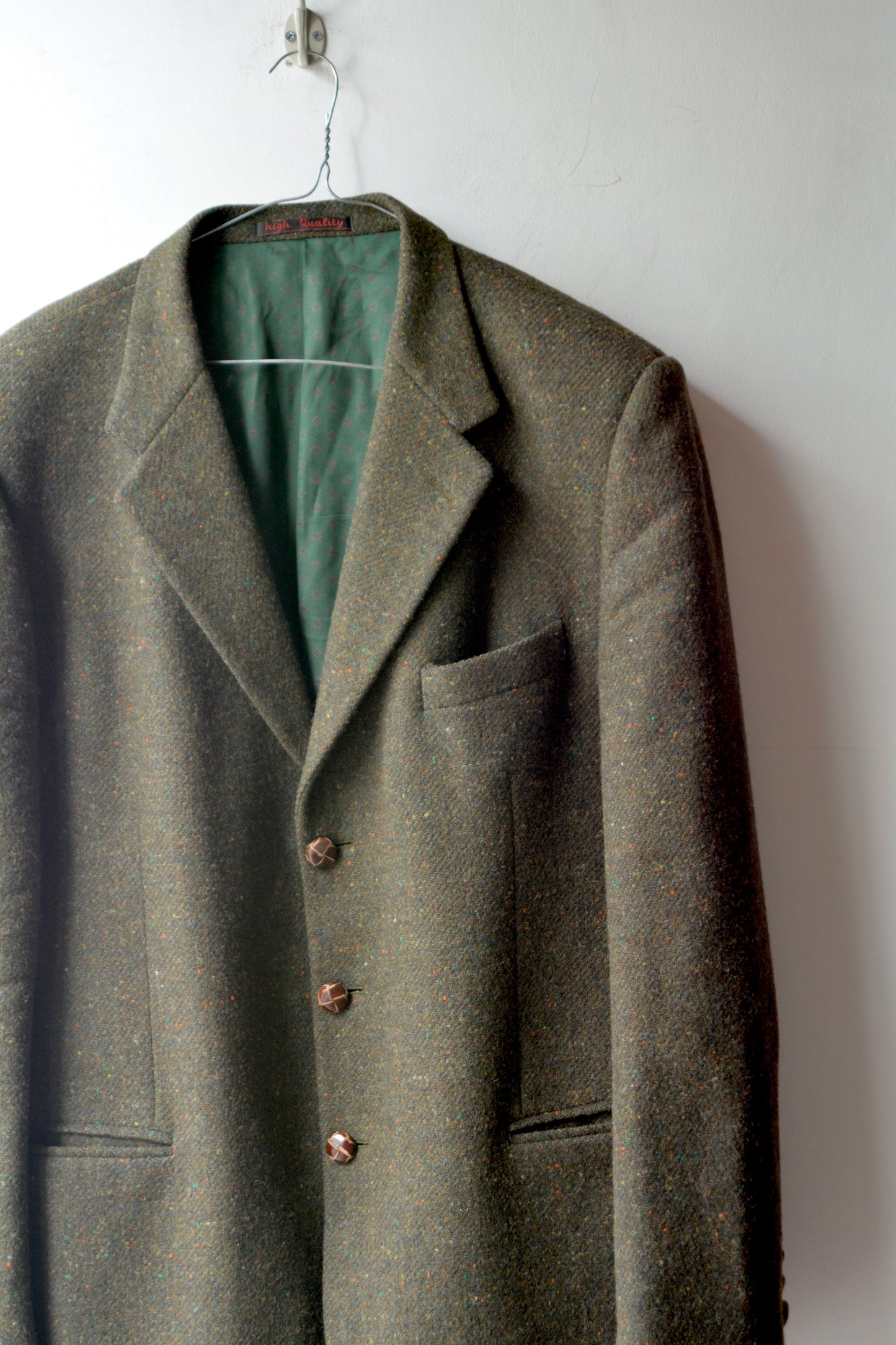 Blazer Tweed Verde Oliva Vintage Anni '60/'70 Toppe ai Gomiti – Taglia 50-52 IT / XL
