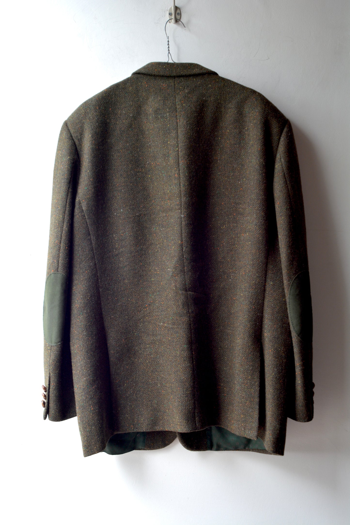 Blazer Tweed Verde Oliva Vintage Anni '60/'70 Toppe ai Gomiti – Taglia 50-52 IT / XL