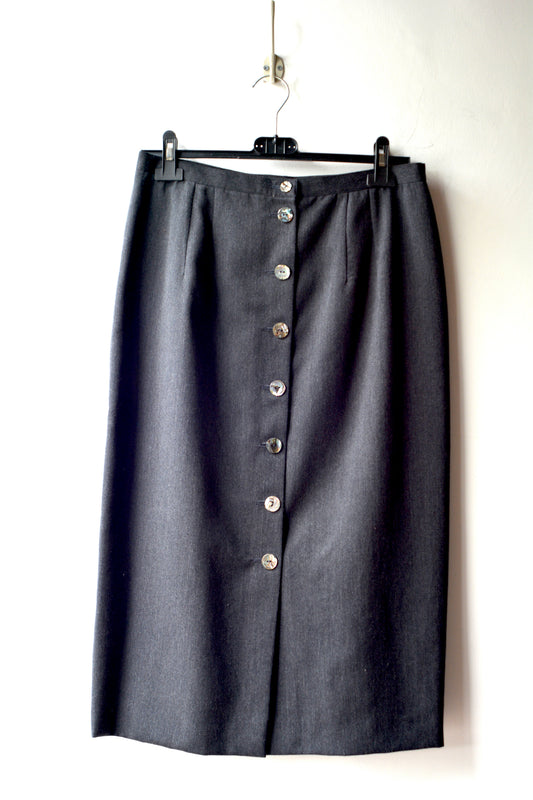 Gonna Midi Grigia Vintage – Altamoda Pura Lana Bottoni Madreperla