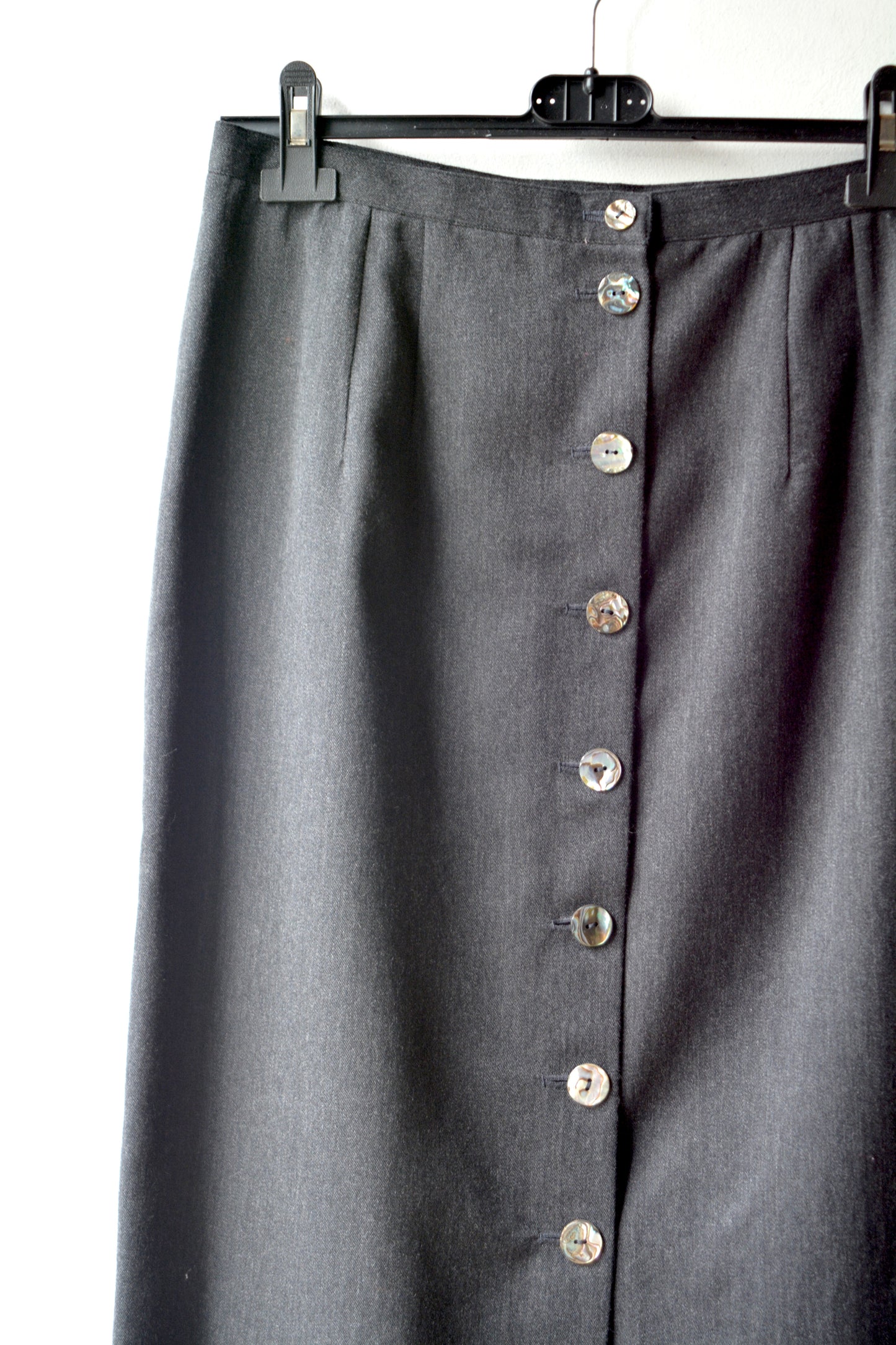 Gonna Midi Grigia Vintage – Altamoda Pura Lana Bottoni Madreperla