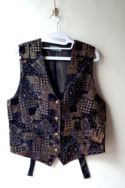 Gilet Vintage Paisley Nero e Oro