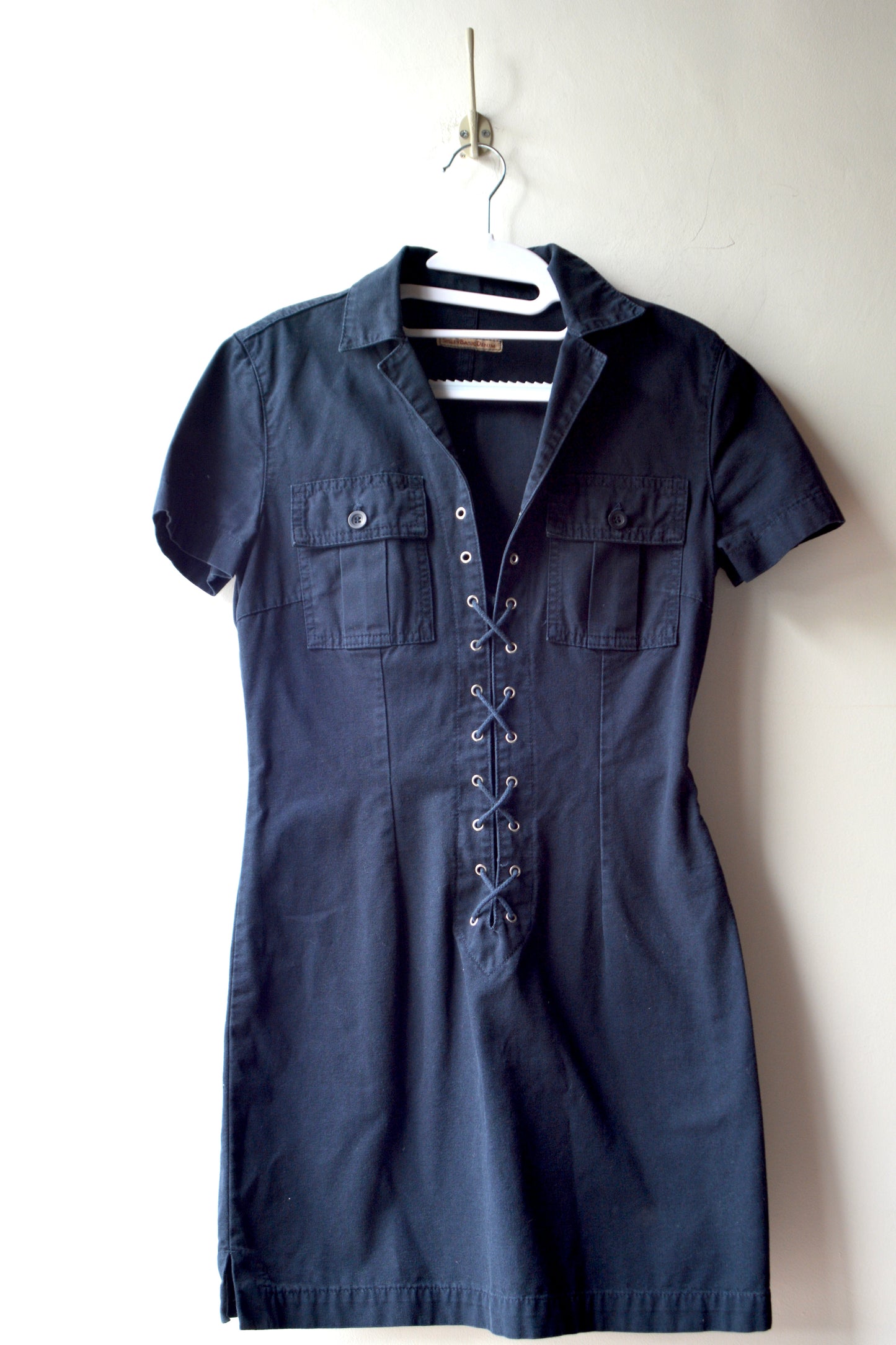 Sisley Basic Denim – Vestito Denim Blu Navy Lacci Frontali