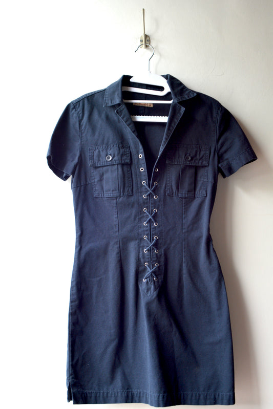 Sisley Basic Denim – Vestito Denim Blu Navy Lacci Frontali