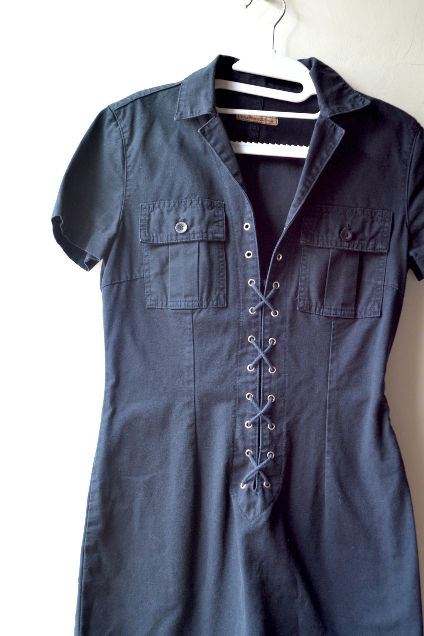 Sisley Basic Denim – Vestito Denim Blu Navy Lacci Frontali