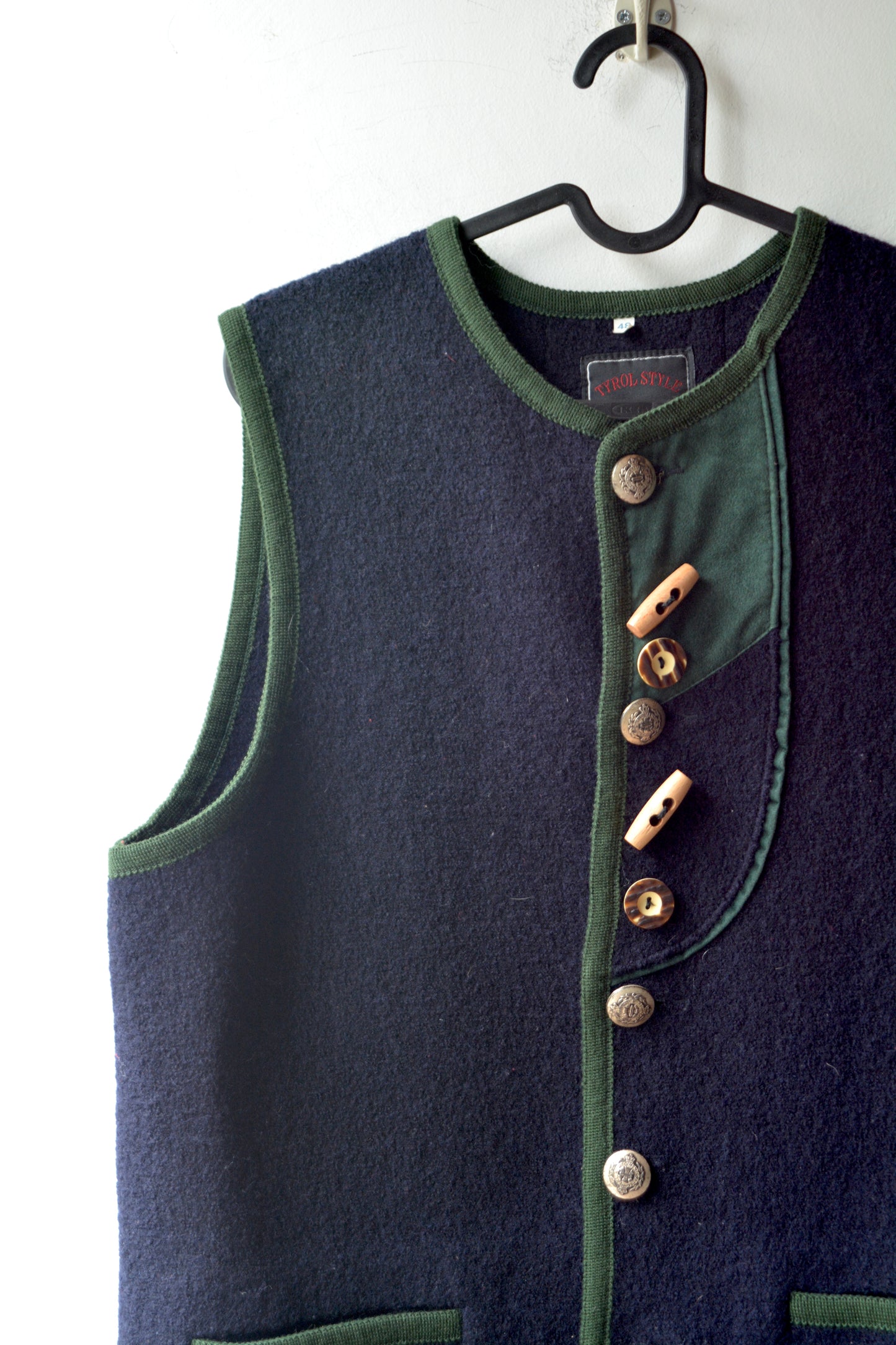 Gilet Tracht Tirolese Tyrol Style Lana Navy Verde – Taglia 44-46 IT / S-M