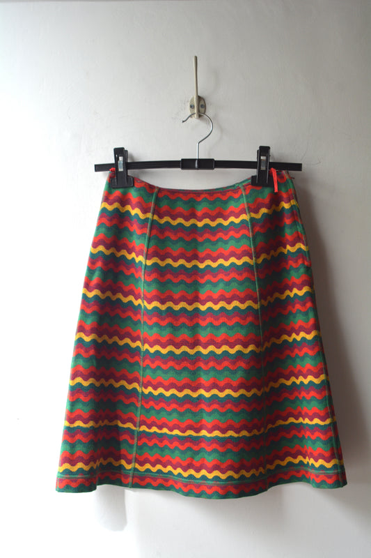 Gonna Corta Maglia Jacquard Chevron Multicolor Anni '70/'80 – Taglia 40 IT / S