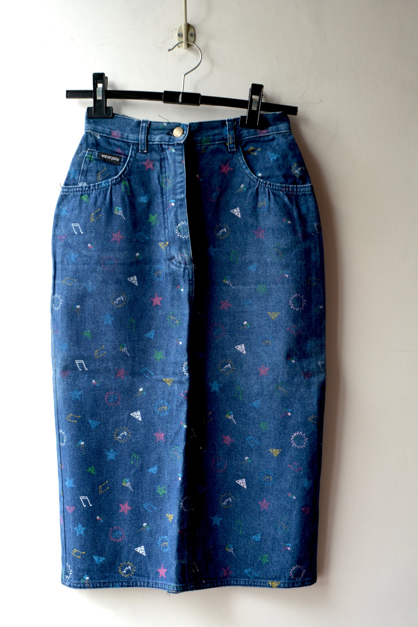 Gonna Midi Denim Watergate Stampa Allover Anni '80 – Taglia 40 IT / S