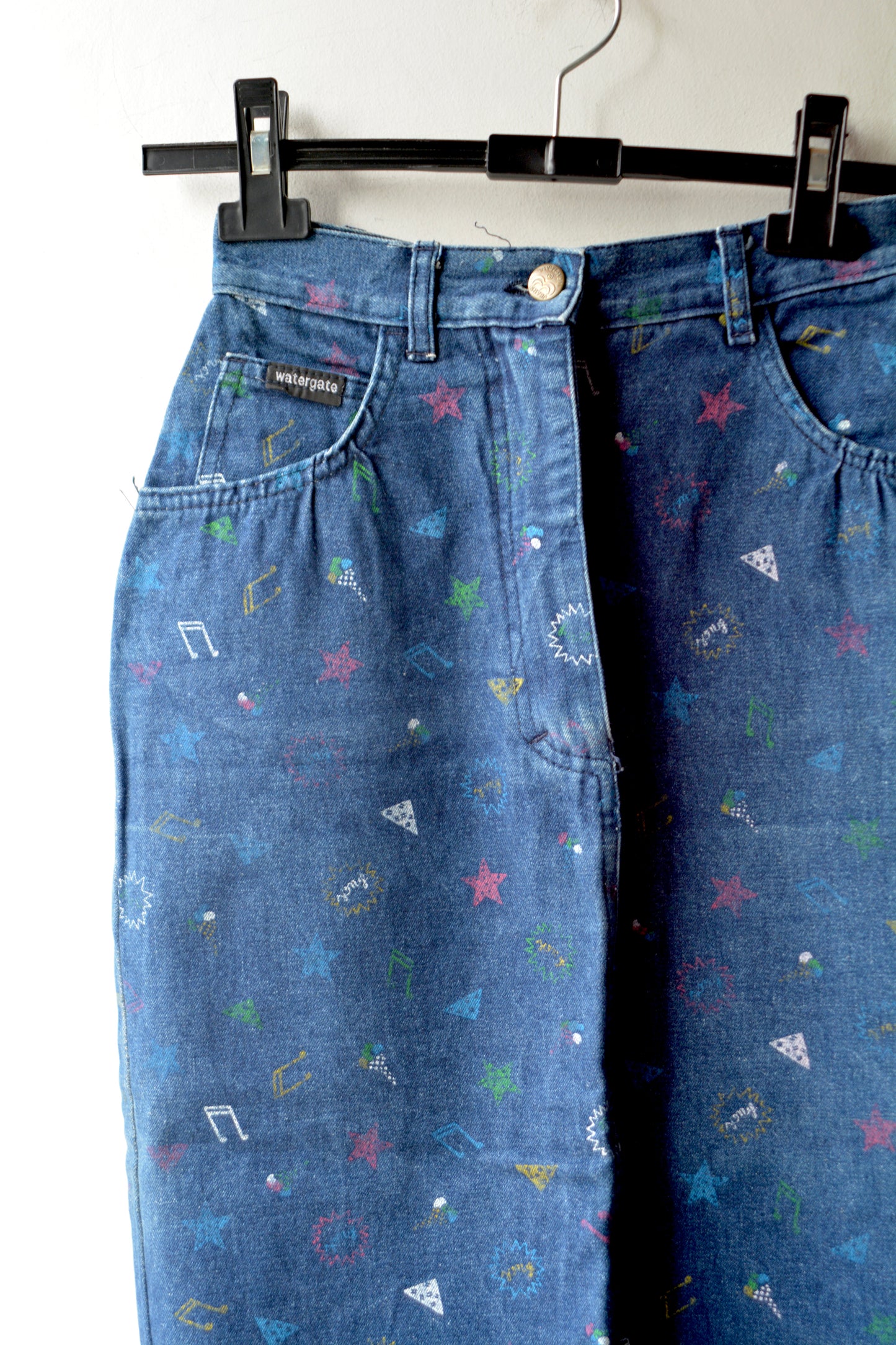 Gonna Midi Denim Watergate Stampa Allover Anni '80 – Taglia 40 IT / S