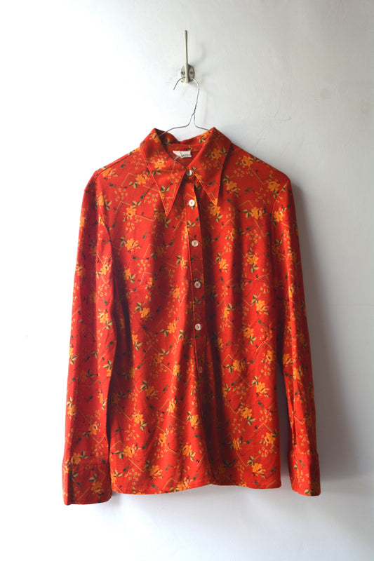 Camicia Vintage Anni '70 Floreale Rosso Fuoco – Made in Italy