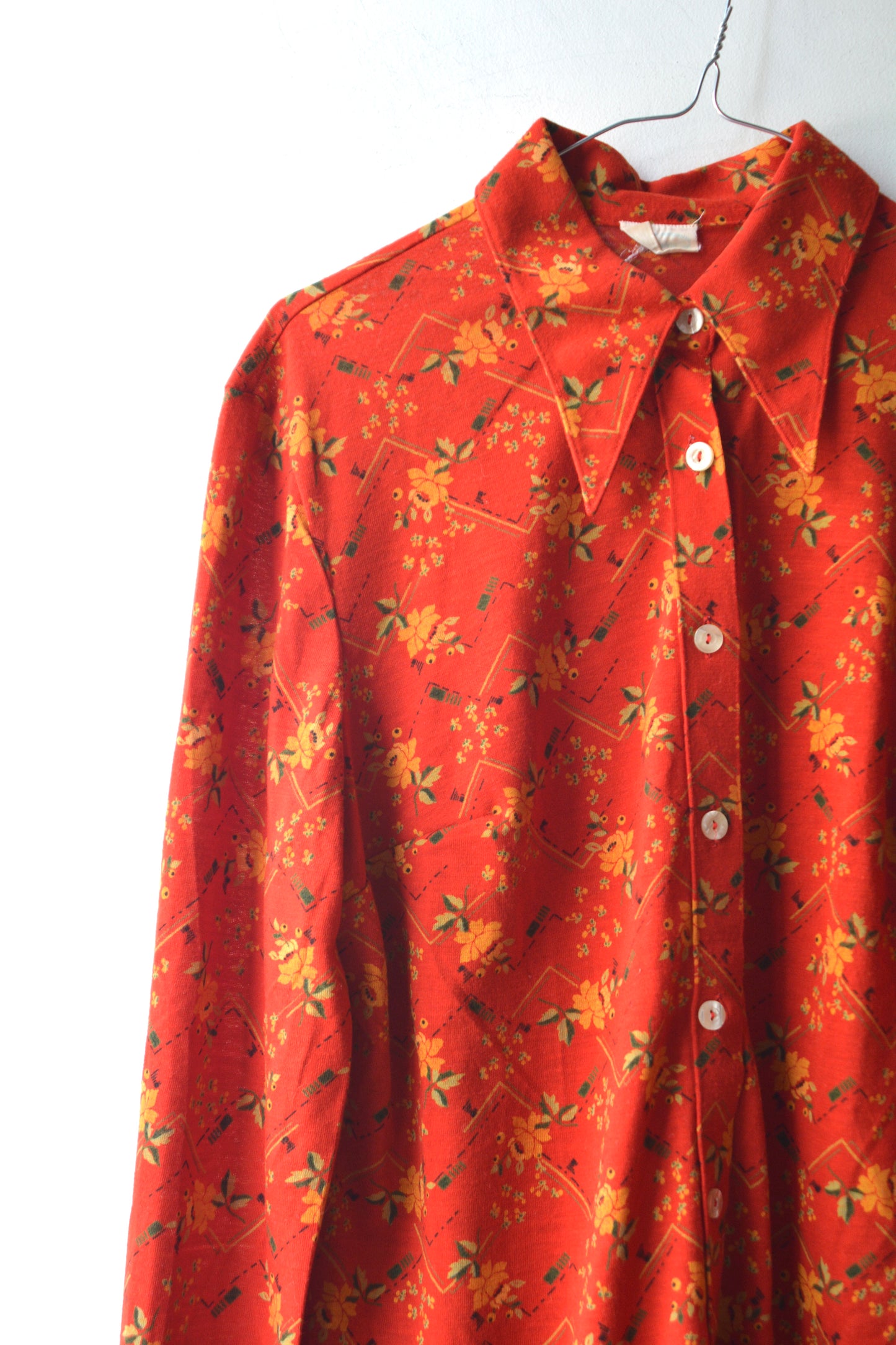 Camicia Vintage Anni '70 Floreale Rosso Fuoco – Made in Italy