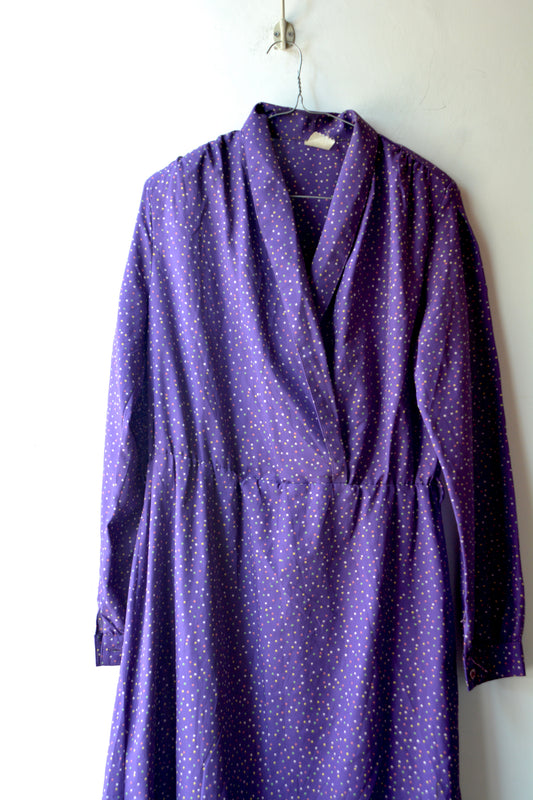 Vestito Maxi Vintage Anni '70 in Acetato — Viola a Pois Taglia 48