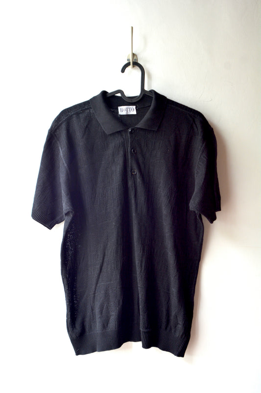 Polo Vintage Botto Maglia Nera Jacquard