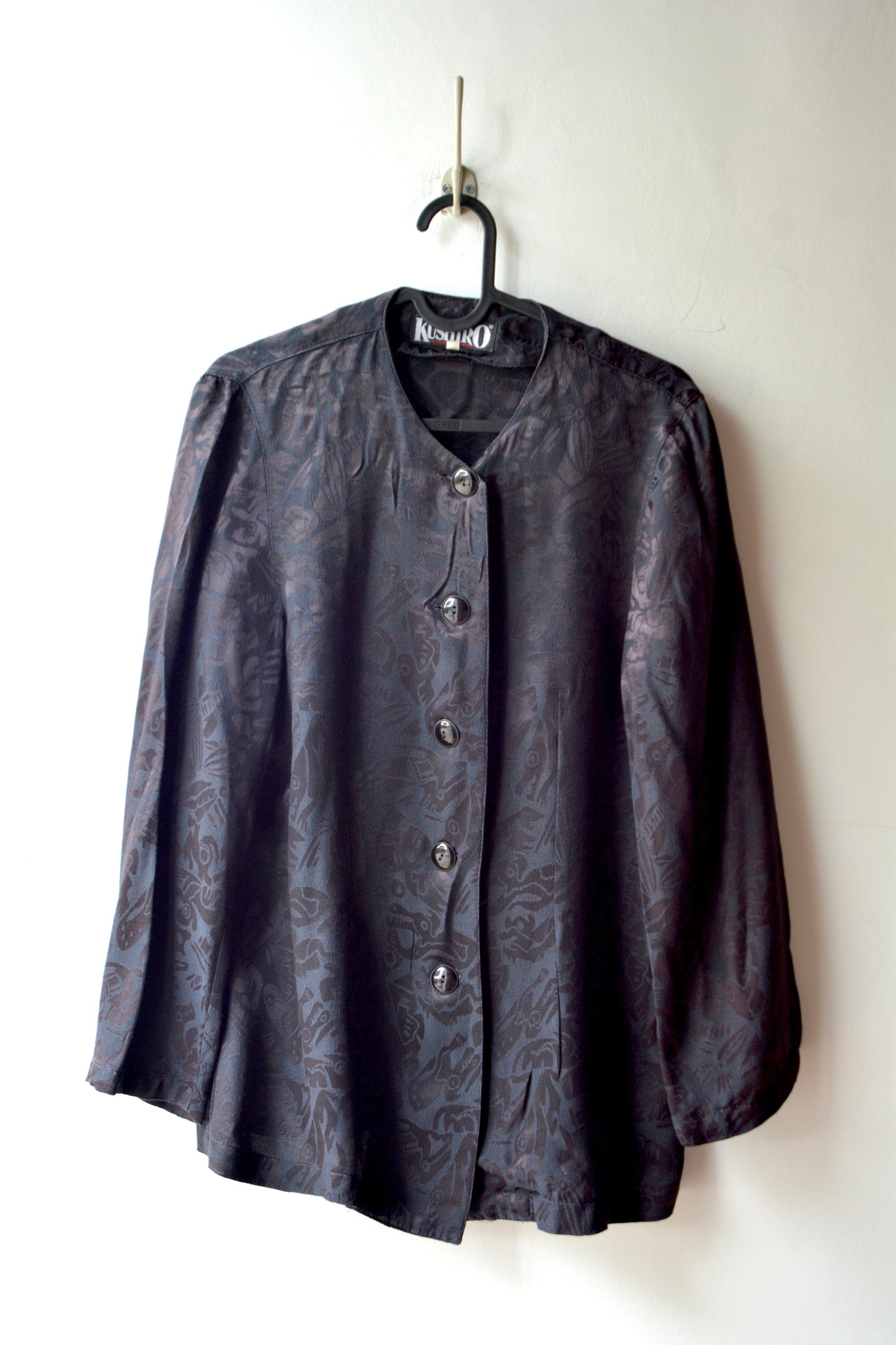 Blusa Vintage Kushiro Jacquard Paisley Nera