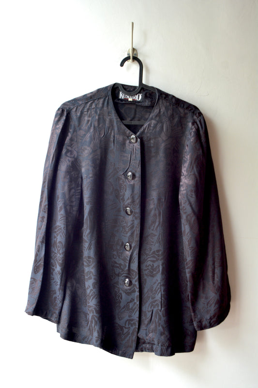 Blusa Vintage Kushiro Jacquard Paisley Nera