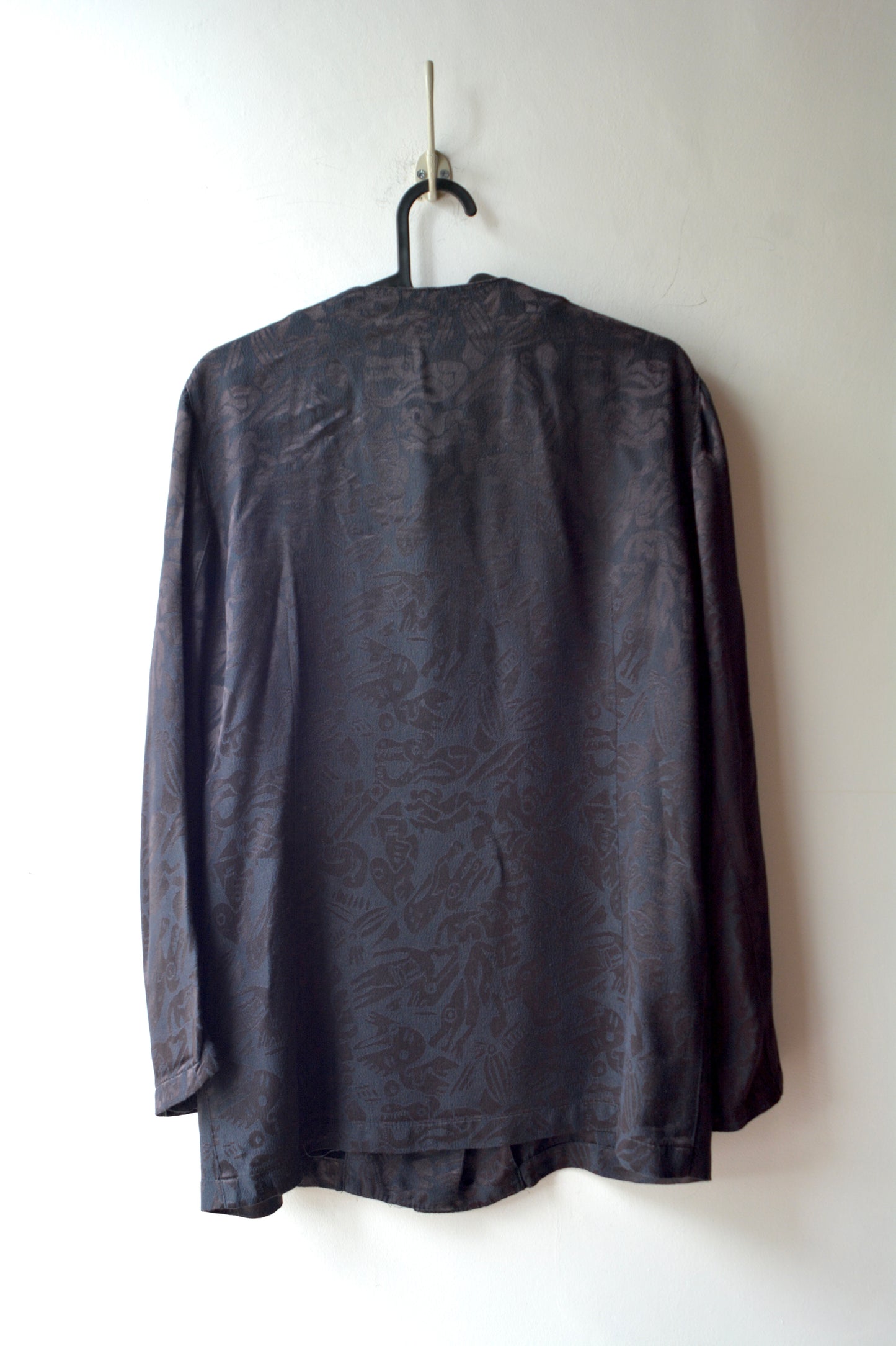 Blusa Vintage Kushiro Jacquard Paisley Nera