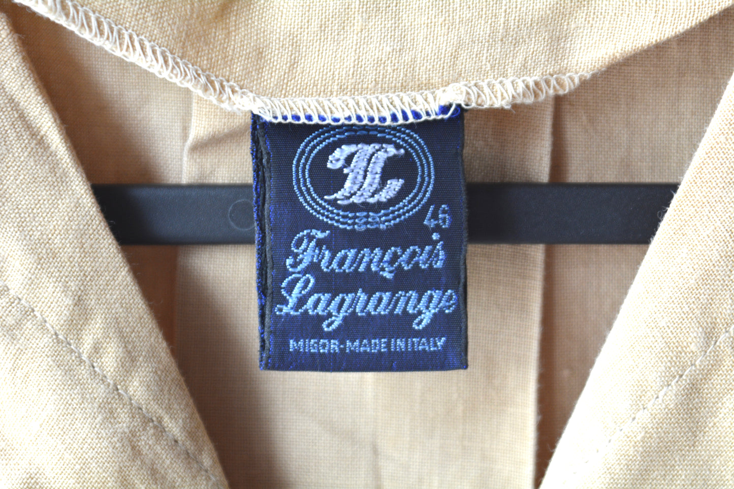 François Lagrange — Camicia Lino Ocra Ricamo Floreale Made in Italy