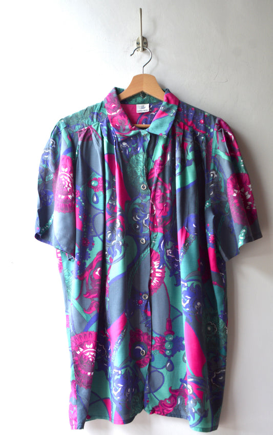 Laura Moda Vintage Camicia Paisley Floreale — Anni '80