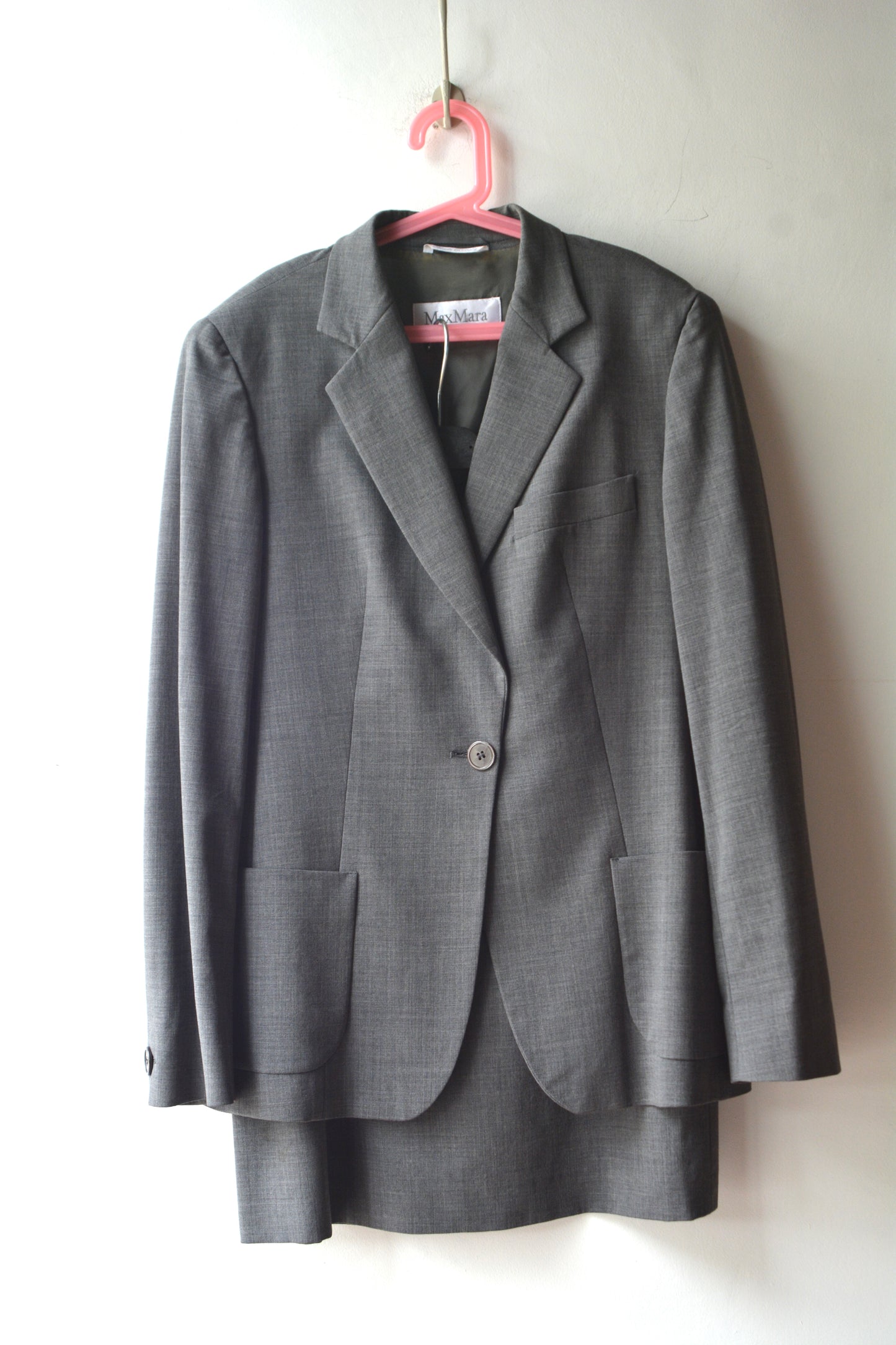 Max Mara — Tailleur Vintage Grigio Melange Giacca + Gonna