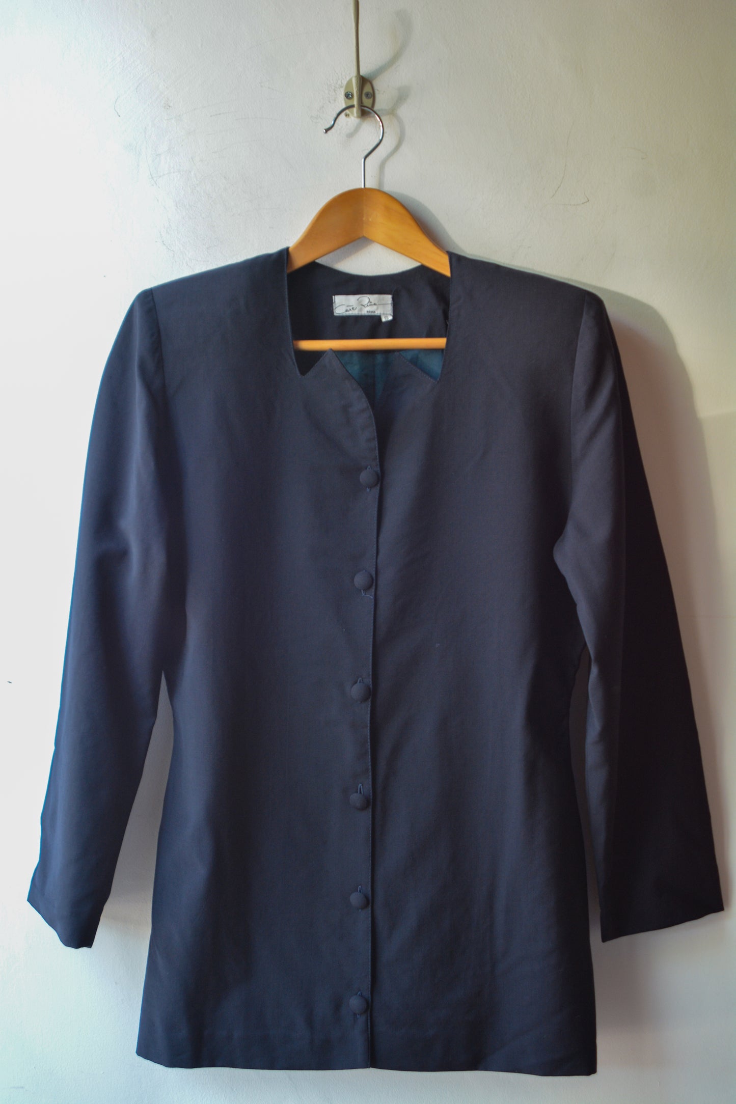 Giacca Vintage Cate Rina Roma 100% Lana Blu Navy – Taglia S