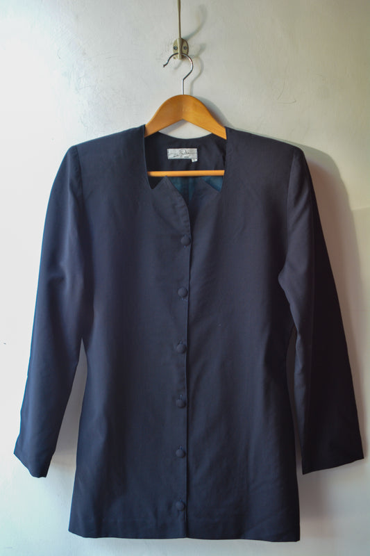 Giacca Vintage Cate Rina Roma 100% Lana Blu Navy – Taglia S