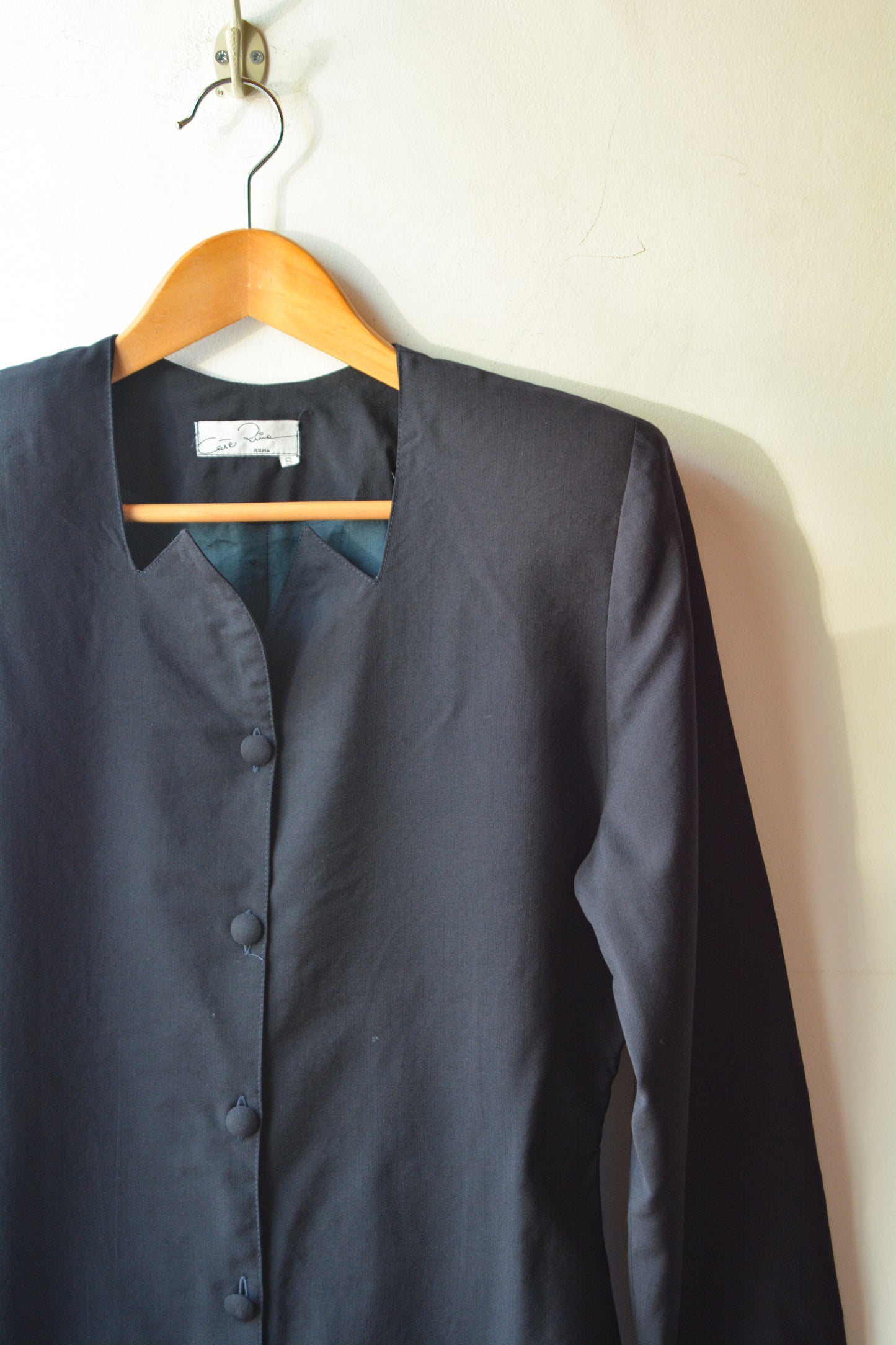Giacca Vintage Cate Rina Roma 100% Lana Blu Navy – Taglia S