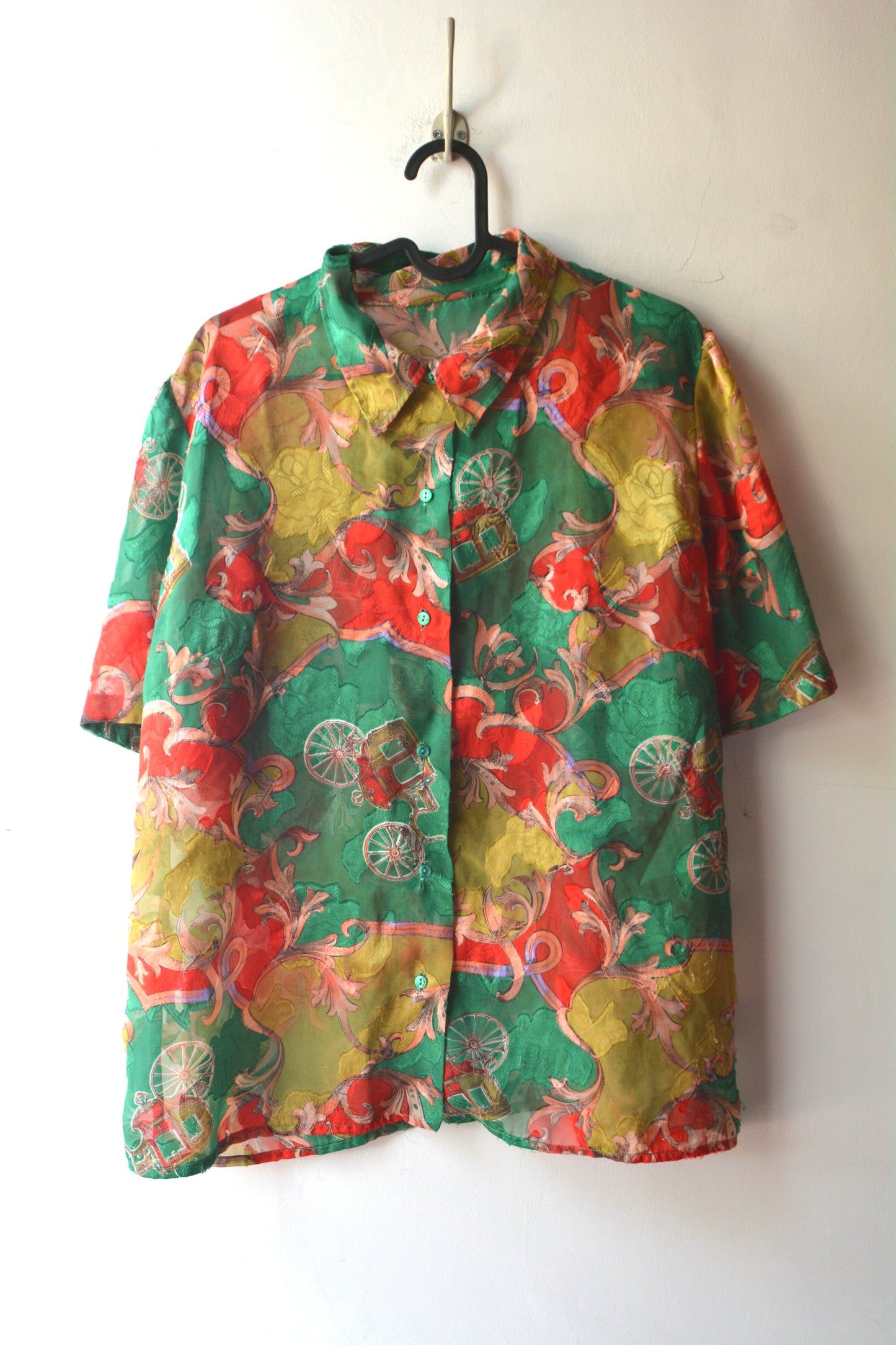 Camicia Vintage Barocca Stampa Carrozze – Seta/Viscosa – Taglia M