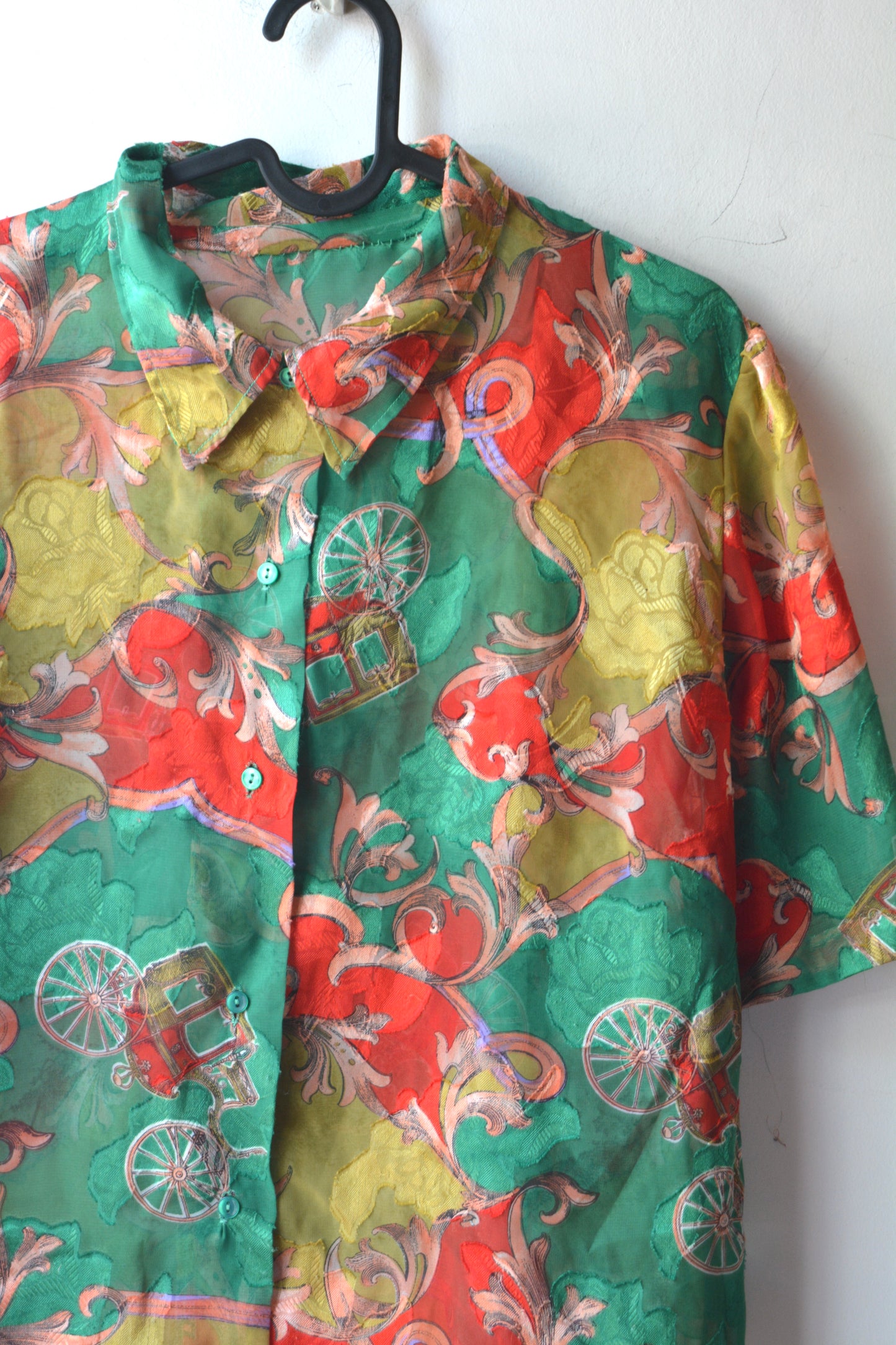 Camicia Vintage Barocca Stampa Carrozze – Seta/Viscosa – Taglia M