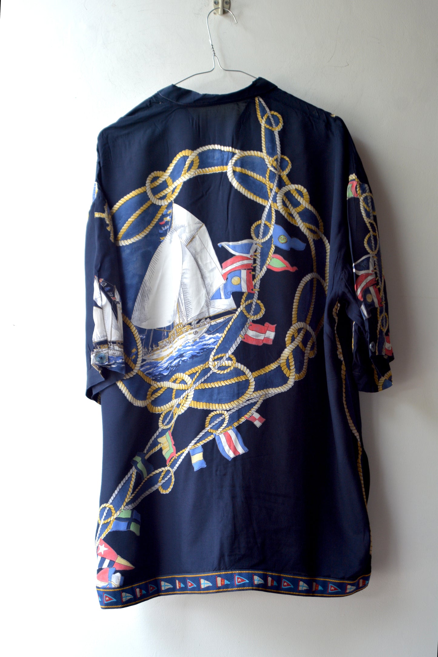 Camicia Vintage Nautica Stampa Vele e Bandiere Navy
