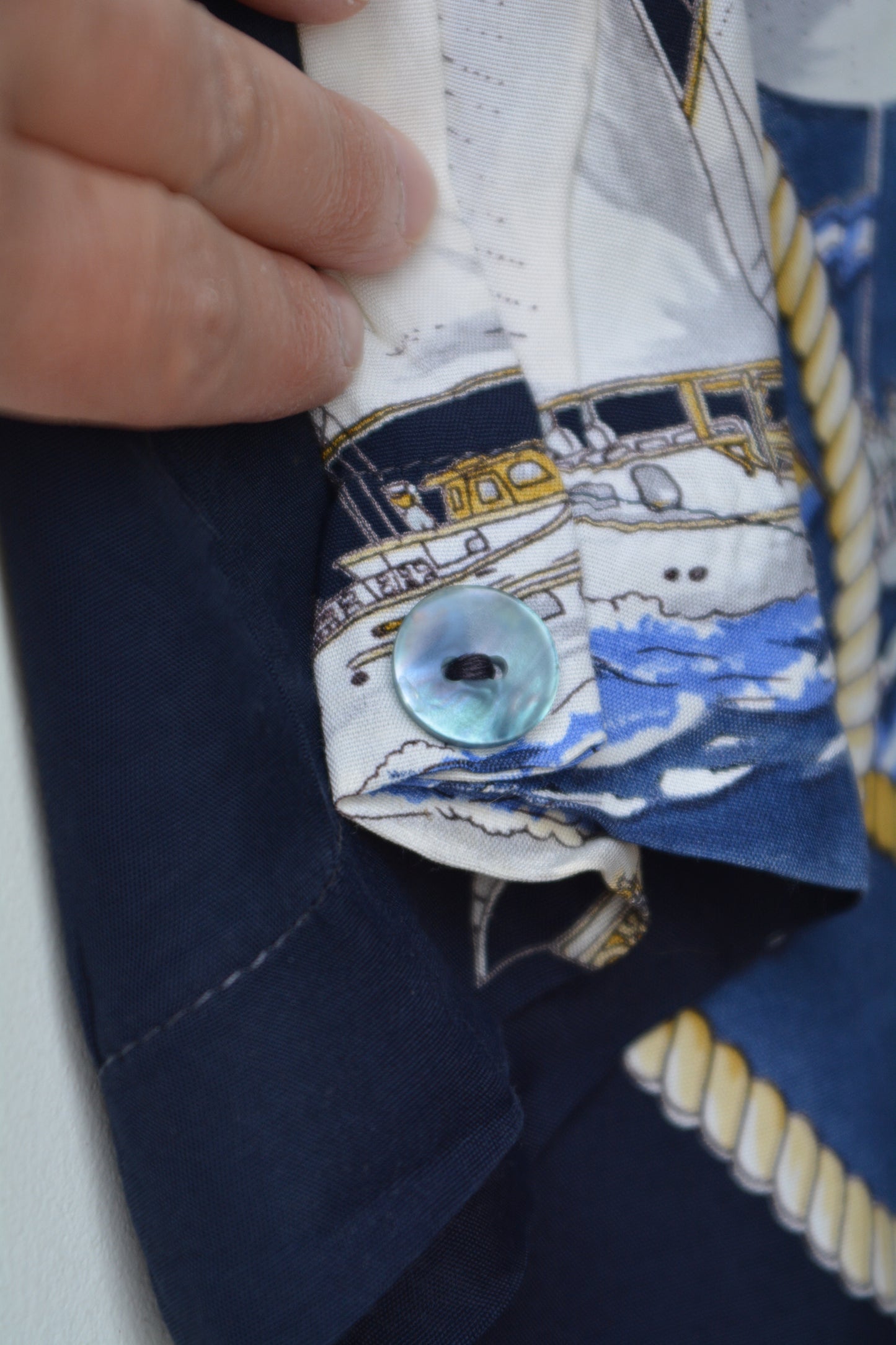 Camicia Vintage Nautica Stampa Vele e Bandiere Navy