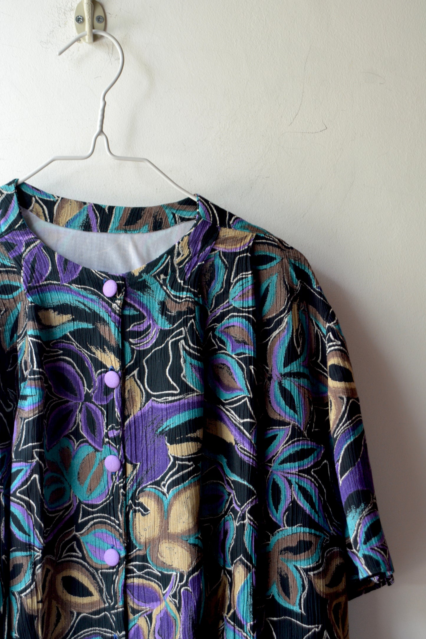 Blusa Vintage Crêpe Plissé Stampa Floreale Astratta
