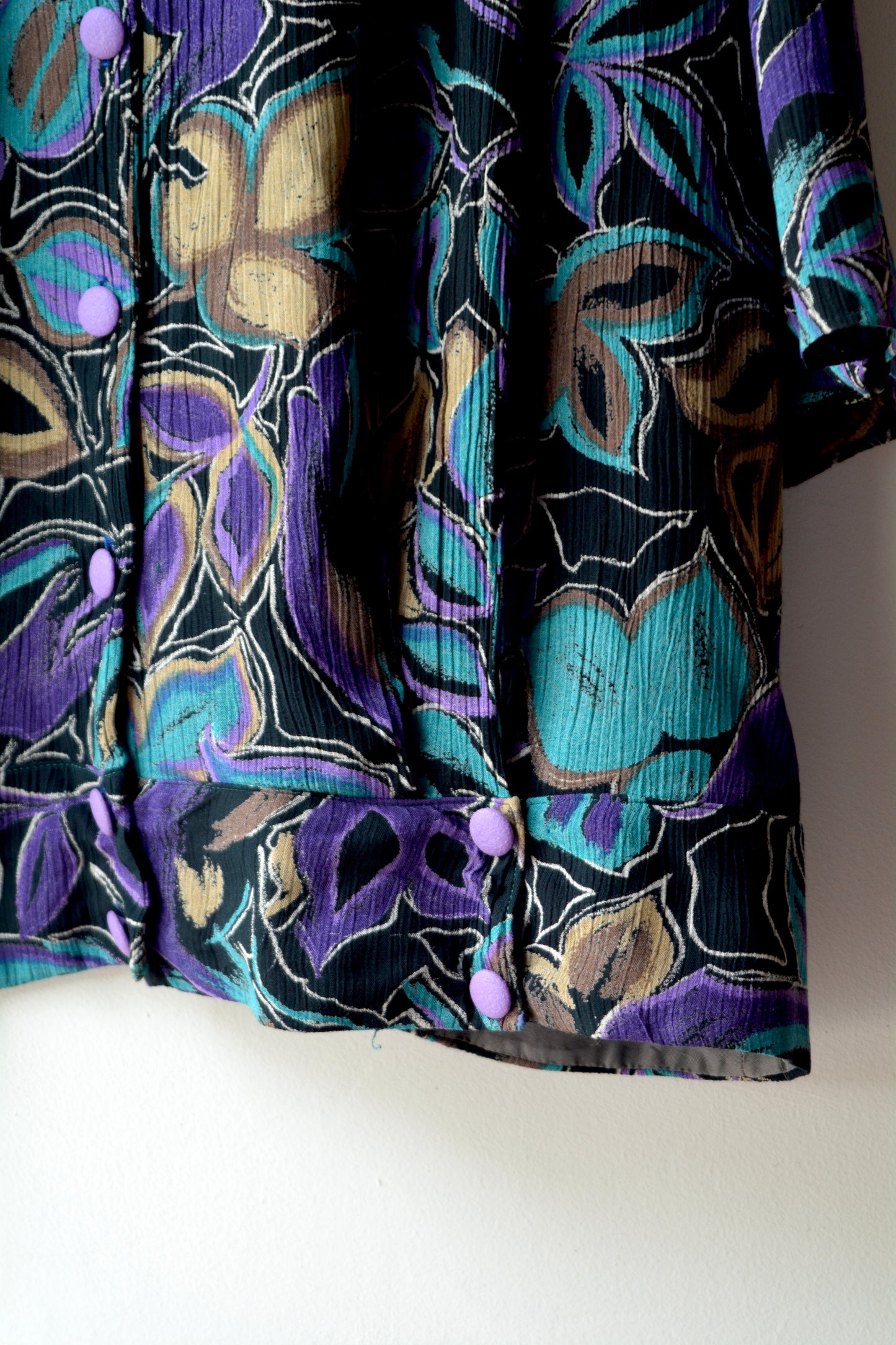 Blusa Vintage Crêpe Plissé Stampa Floreale Astratta