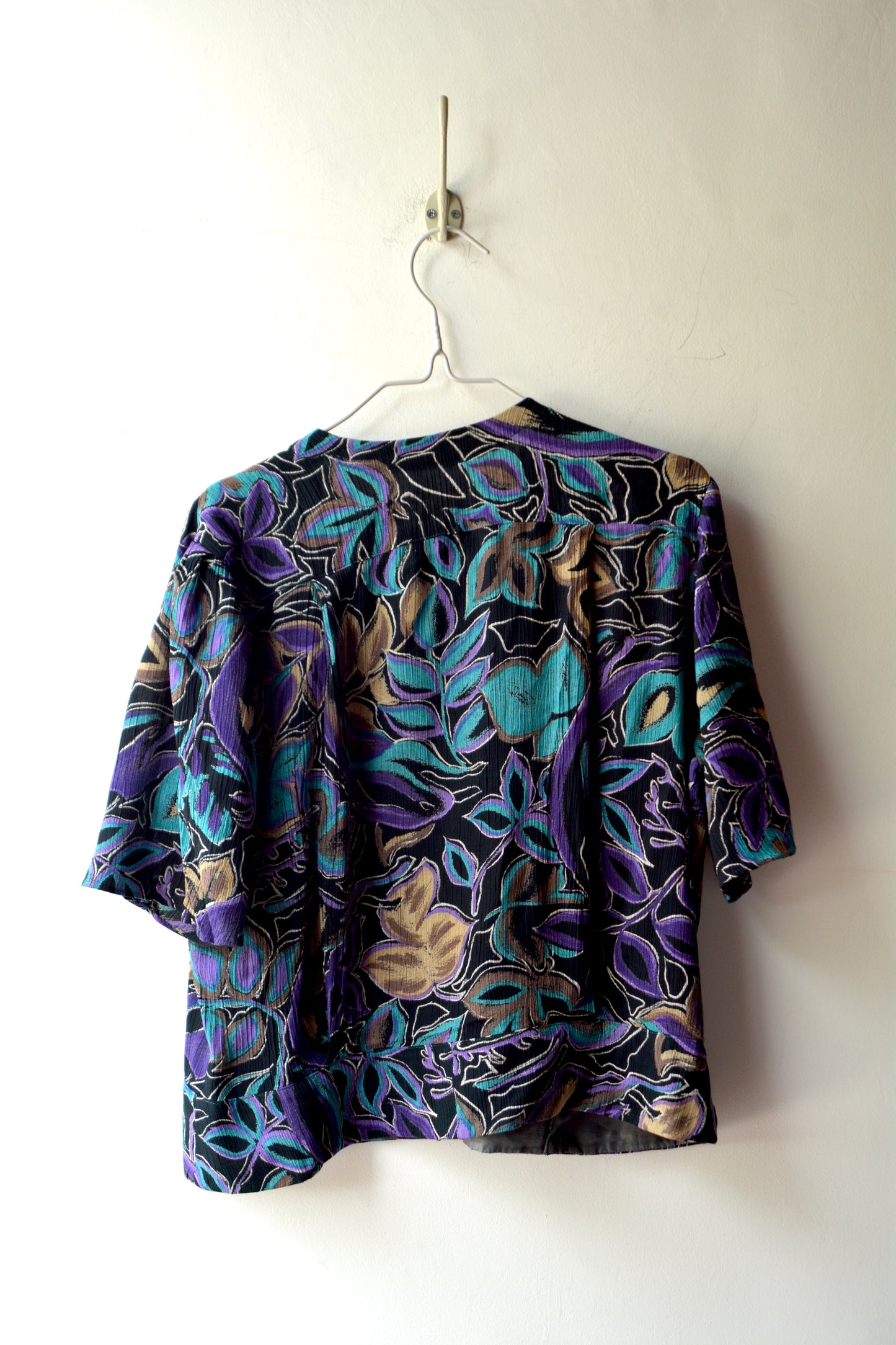 Blusa Vintage Crêpe Plissé Stampa Floreale Astratta
