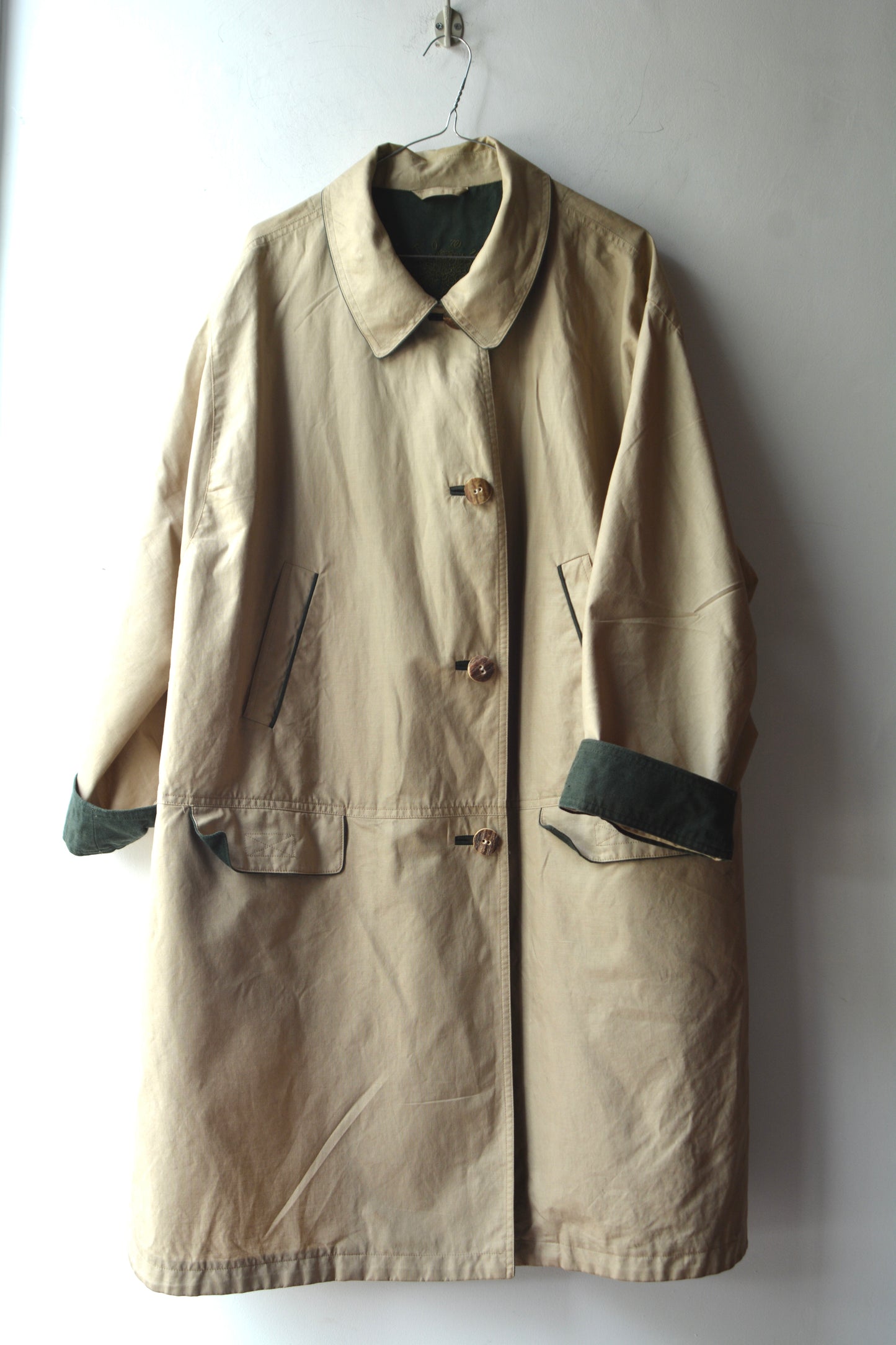 Giacca Vintage Schneiders Salzburg Cotone Lino Beige Fodera Verde