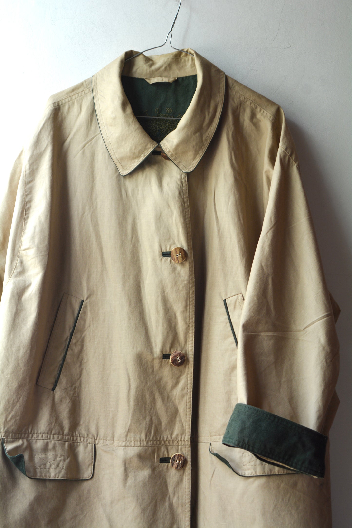Giacca Vintage Schneiders Salzburg Cotone Lino Beige Fodera Verde