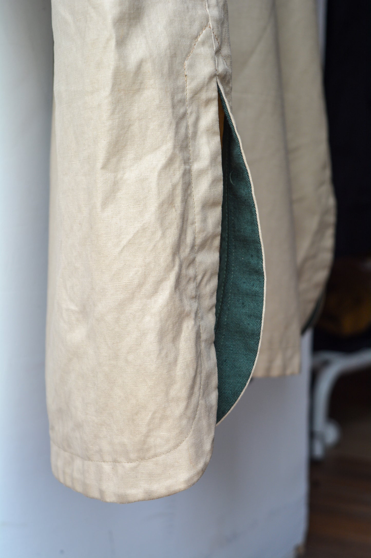 Giacca Vintage Schneiders Salzburg Cotone Lino Beige Fodera Verde