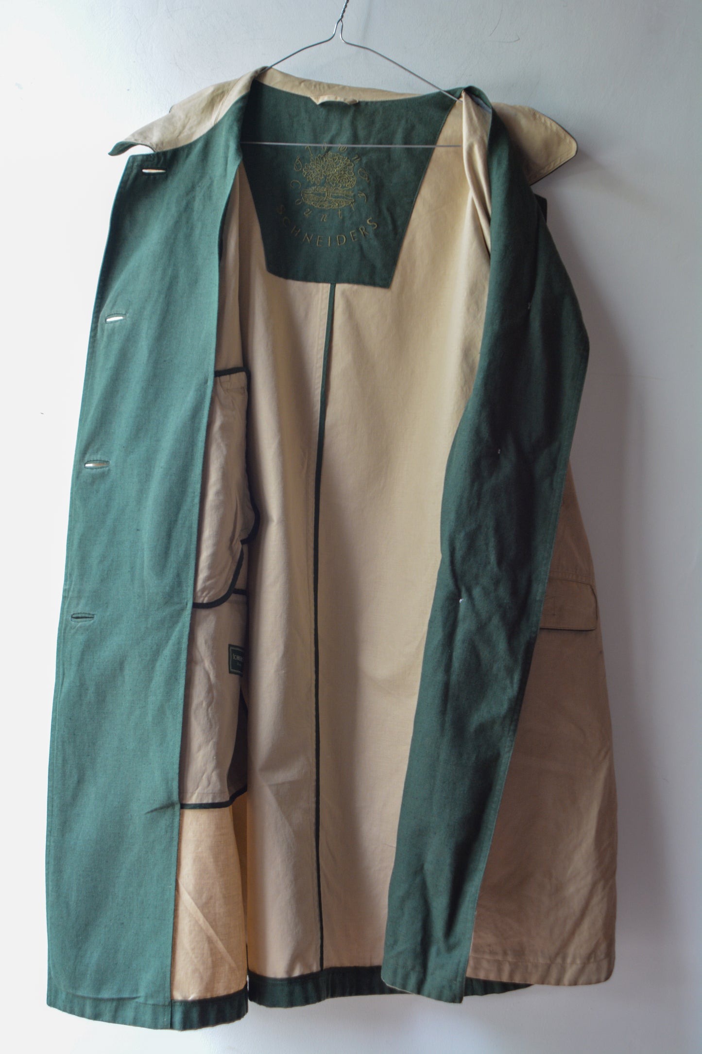Giacca Vintage Schneiders Salzburg Cotone Lino Beige Fodera Verde