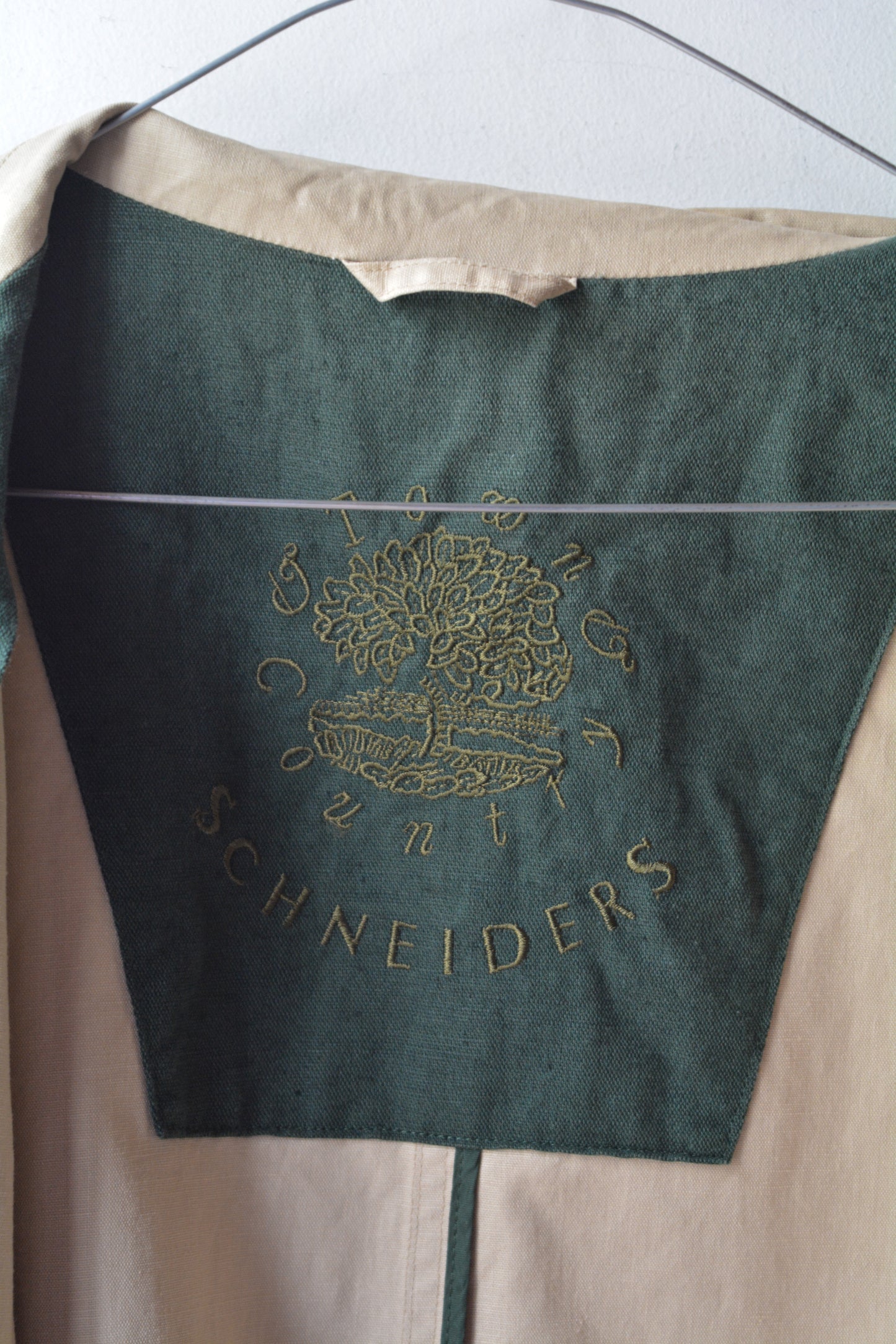 Giacca Vintage Schneiders Salzburg Cotone Lino Beige Fodera Verde