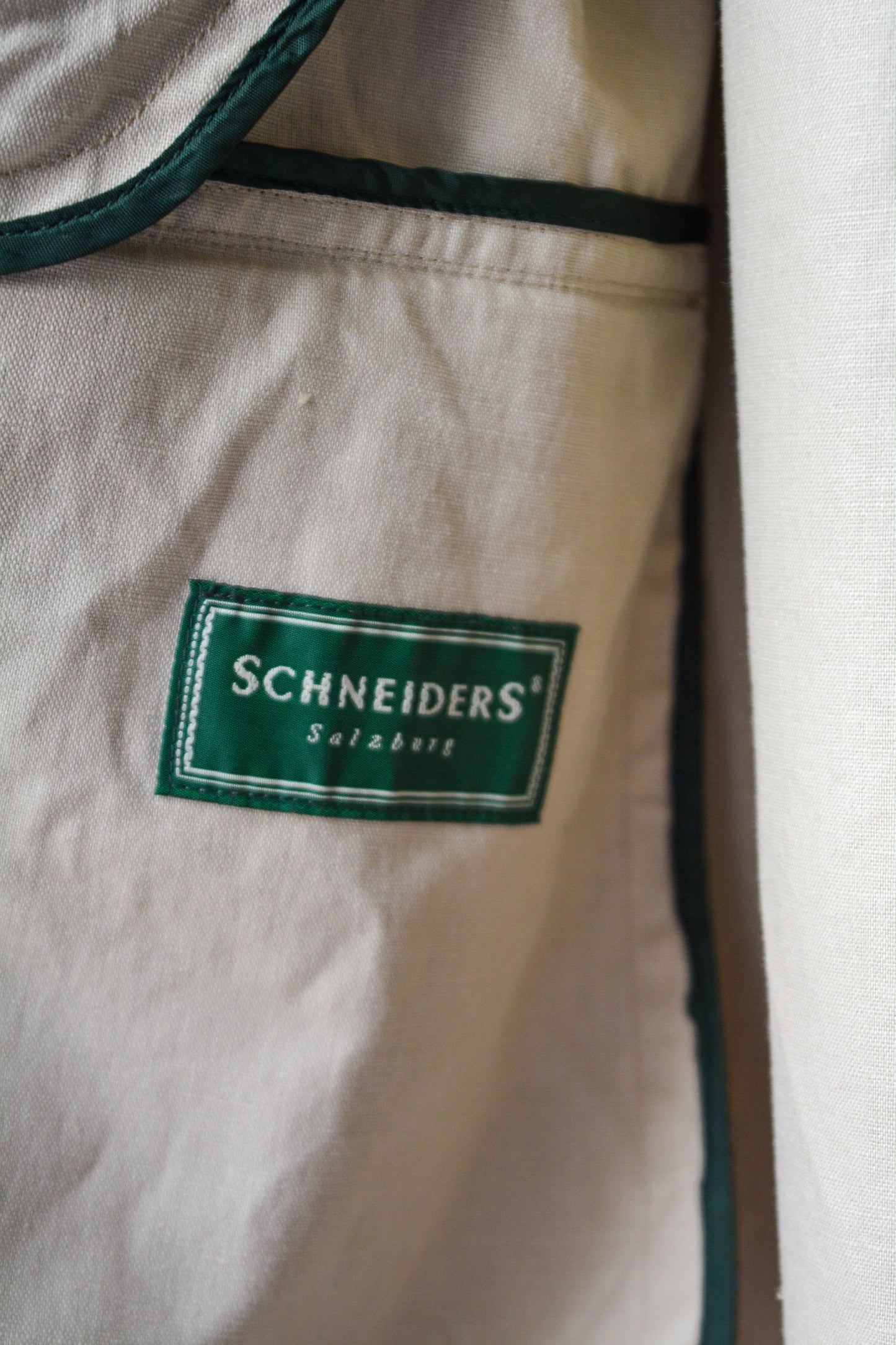 Giacca Vintage Schneiders Salzburg Cotone Lino Beige Fodera Verde