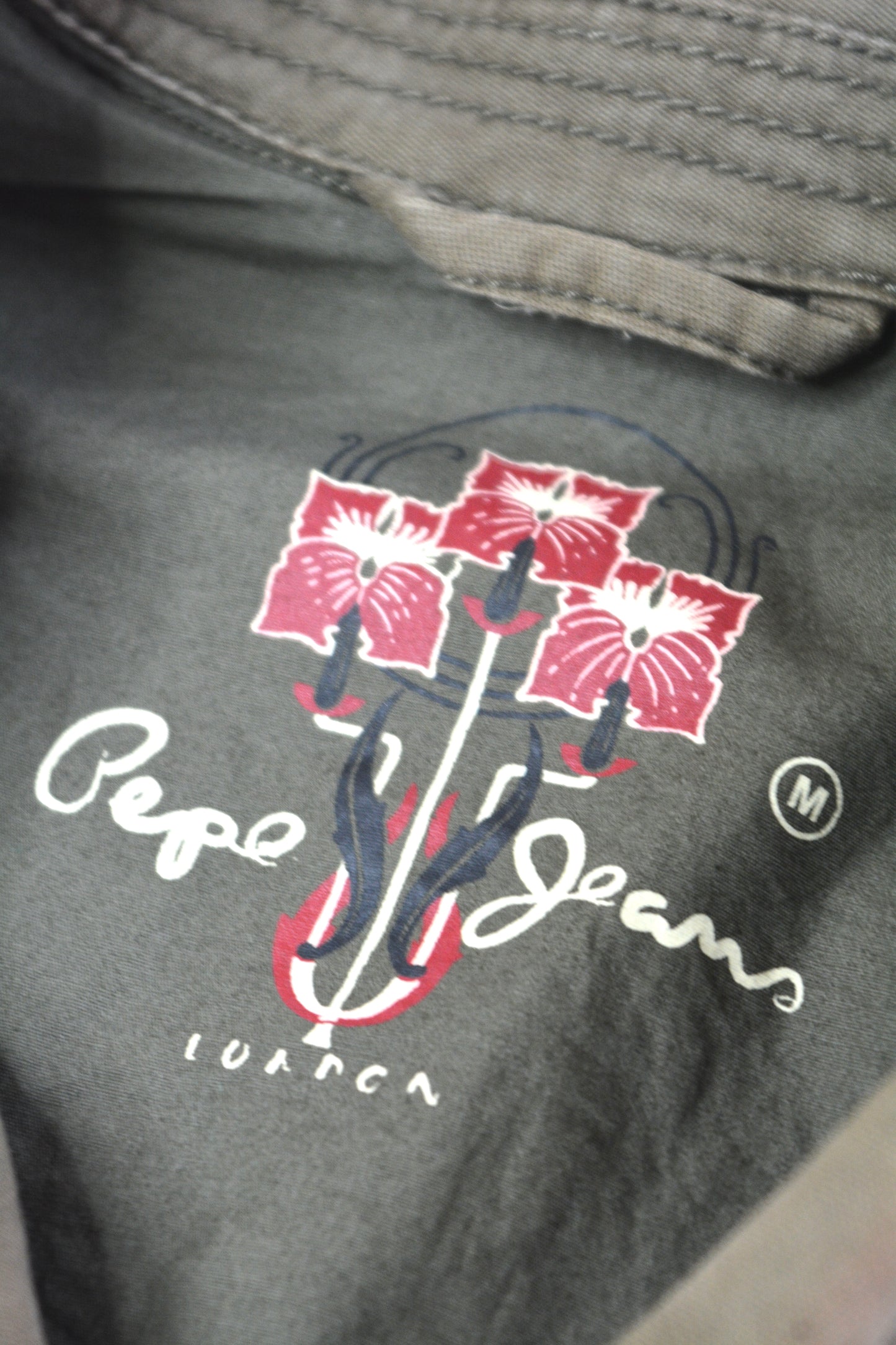Giacca Vintage Pepe Jeans London Jagger Kaki Military Drago Ricamato Taglia M