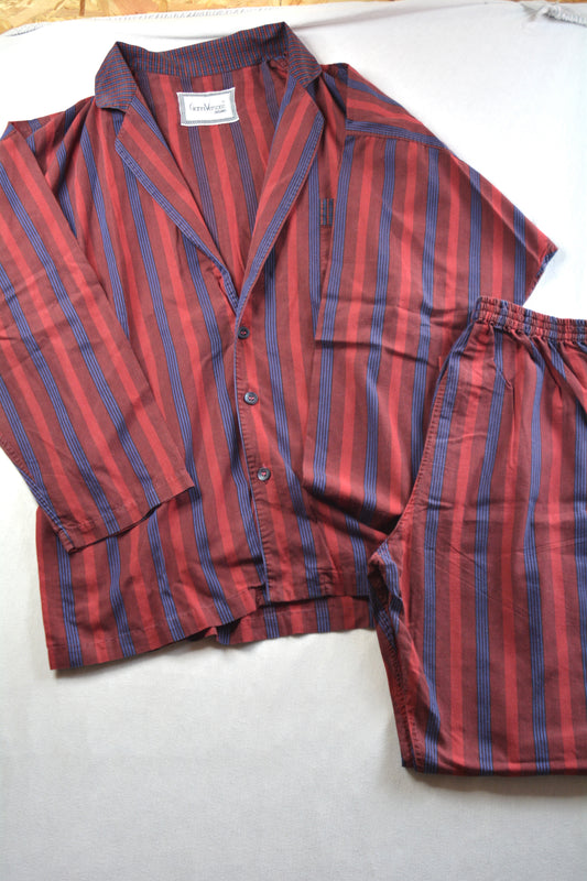 Gianni Versace Intimo – Pigiama Due Pezzi Vintage Righe Bordeaux Taglia 48