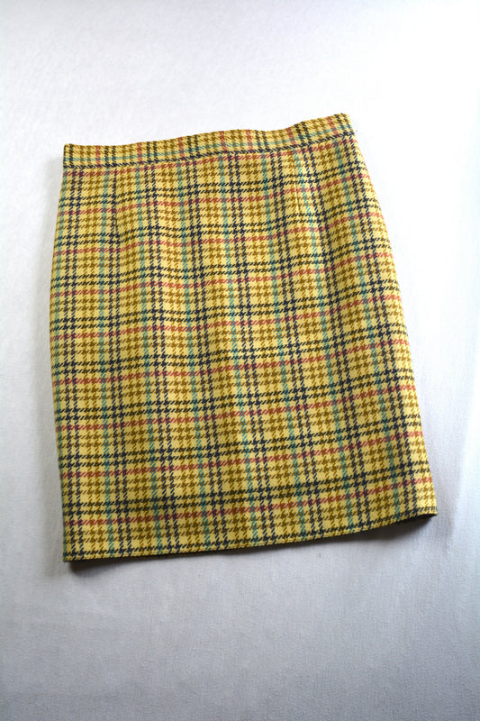 Gonna Vintage Tweed Pied-de-Poule Giallo Senape Taglia M