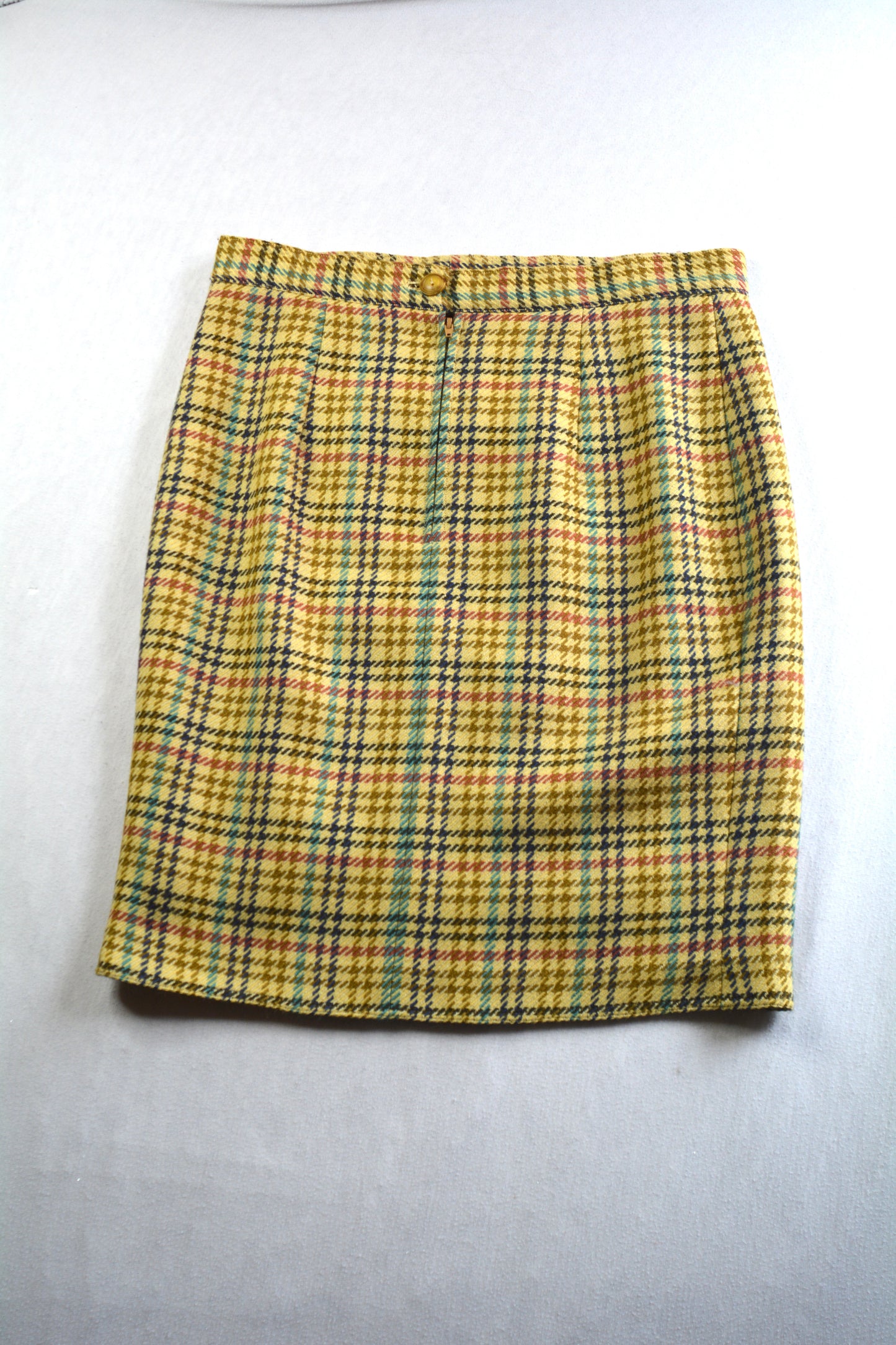 Gonna Vintage Tweed Pied-de-Poule Giallo Senape Taglia M