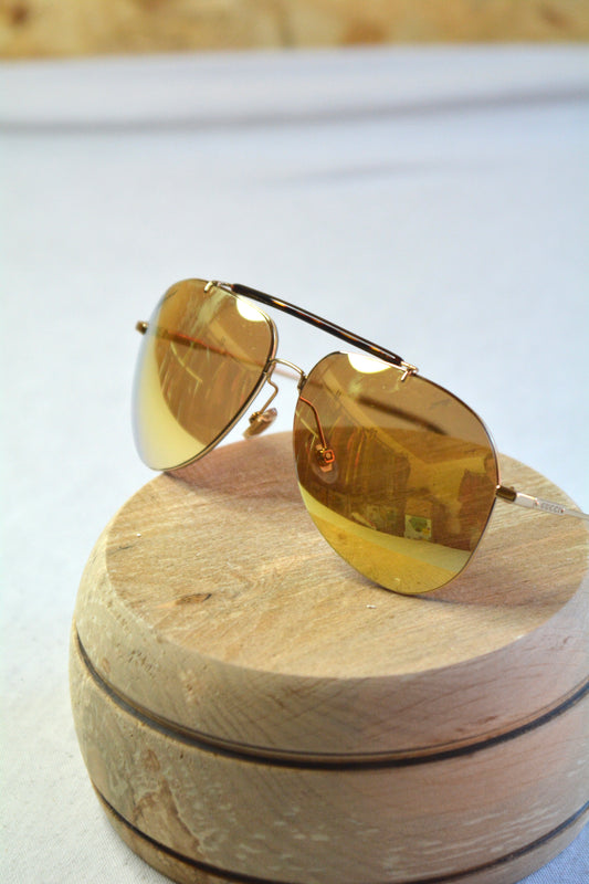 Gucci — Occhiali da Sole Aviator Rimless Vintage Lenti Ambra Oro Specchiato
