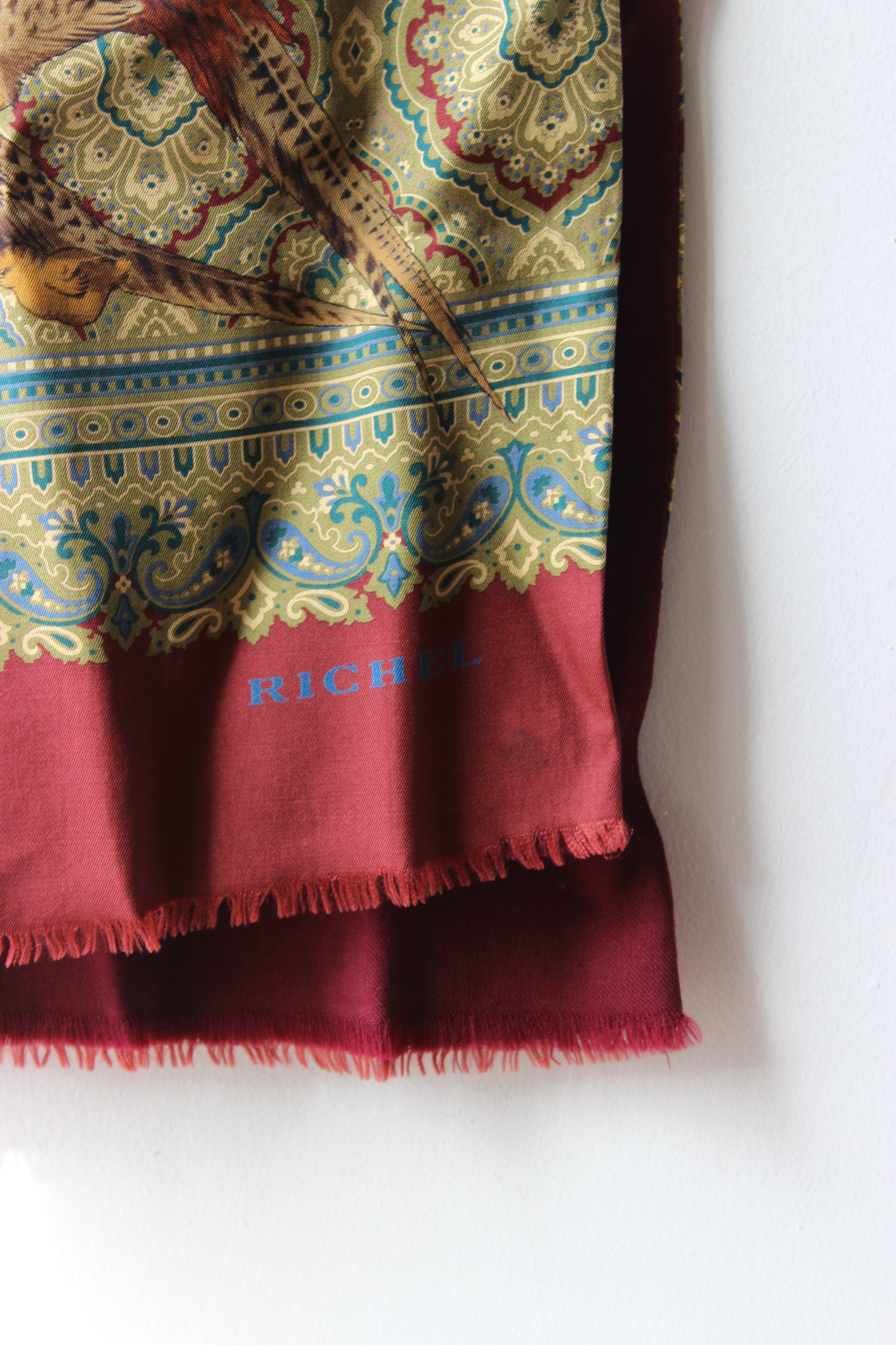Sciarpa Vintage con Motivi Paisley e Uccelli 31x154cm