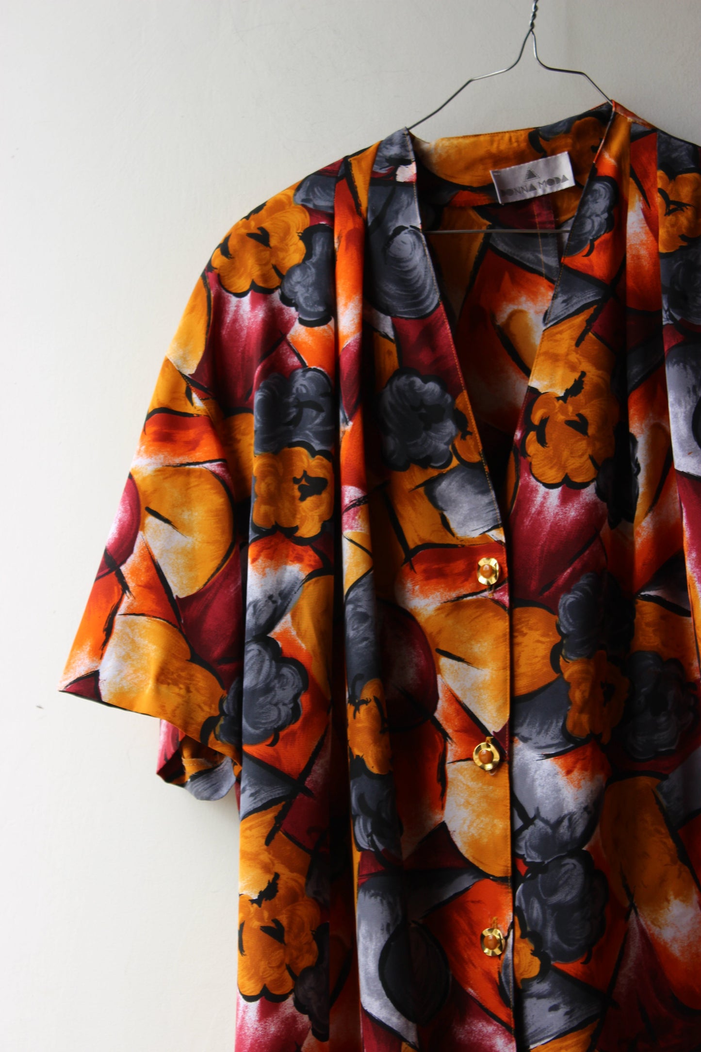 Camicia Vintage Donna Moda Stampa Floreale Astratta