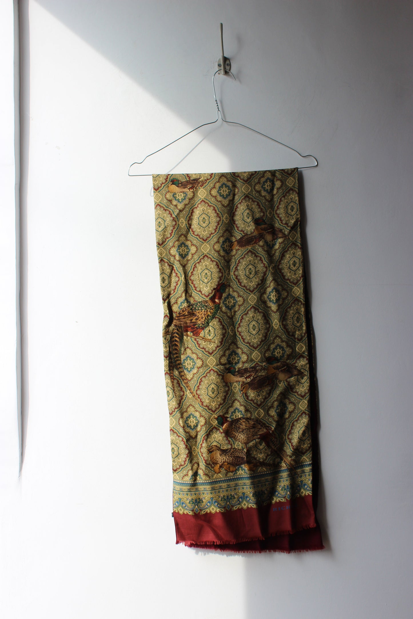 Sciarpa Vintage con Motivi Paisley e Uccelli 31x154cm