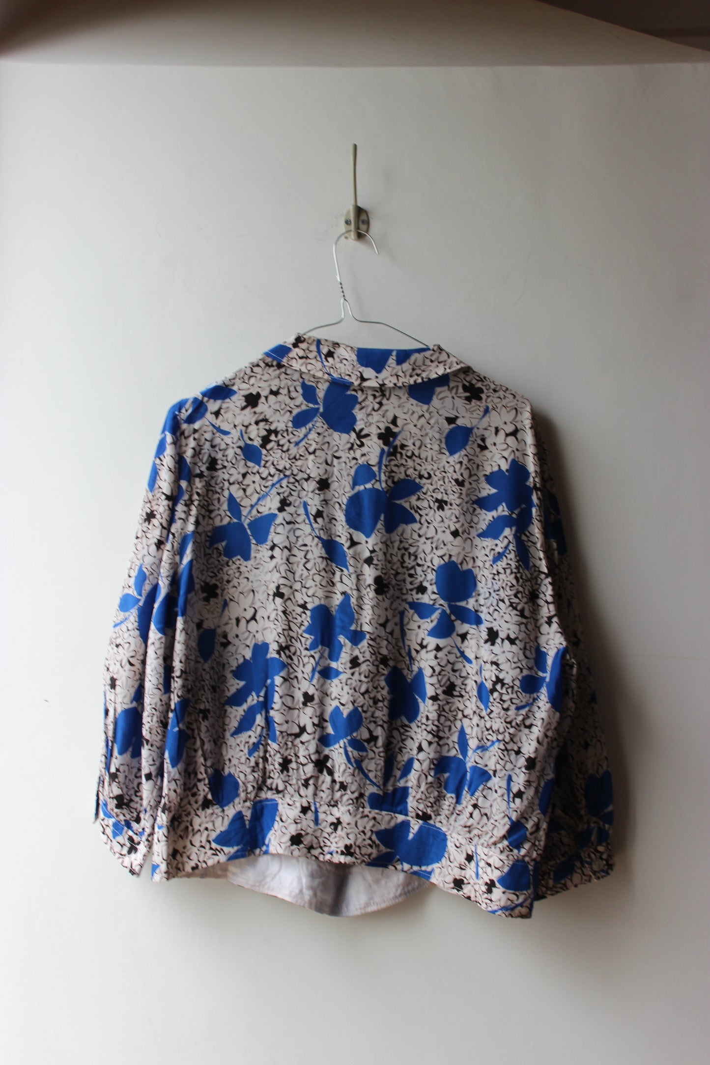Camicia Vintage Fantasia Floreale Blu Bianco Nero