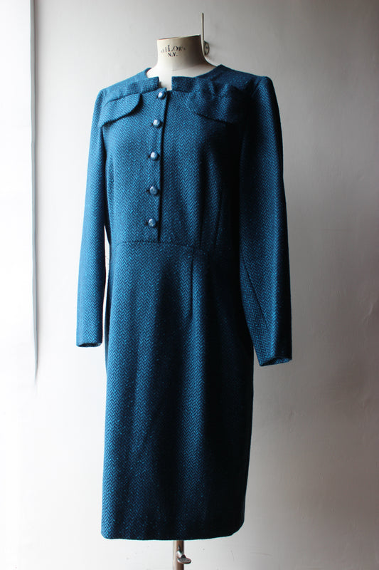 LUCIANO SOPRANI Vintage Abito Blu Petrolio  - Made in Italy