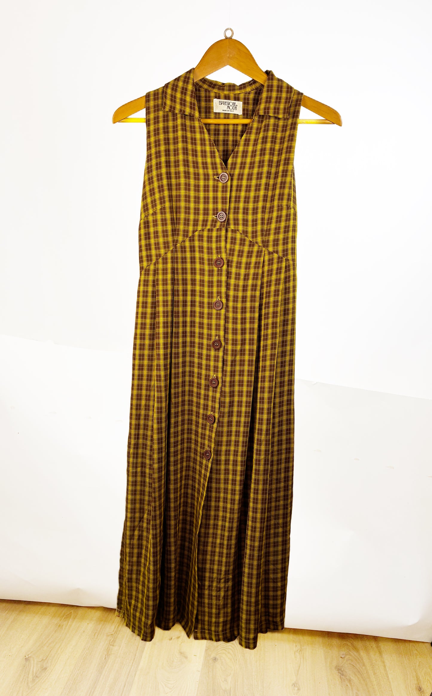 Abito Lungo Vintage Espressione Moda Tartan Giallo/Marrone