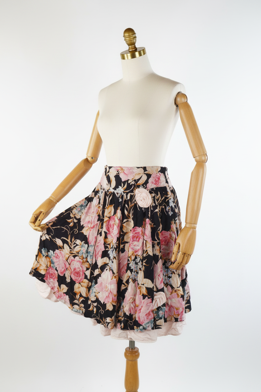 Gonna Midi Floreale Vintage in Viscosa – Made in Italy